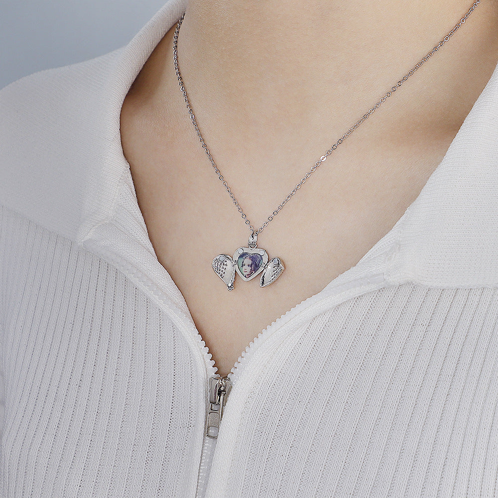 Personalized Heart Locket Photo Necklace & Bangle Set - Custom Engraved Memorial Jewelry for Loved Ones | Perfect for Anniversaries, Valentine's Day & Gifts | D0018