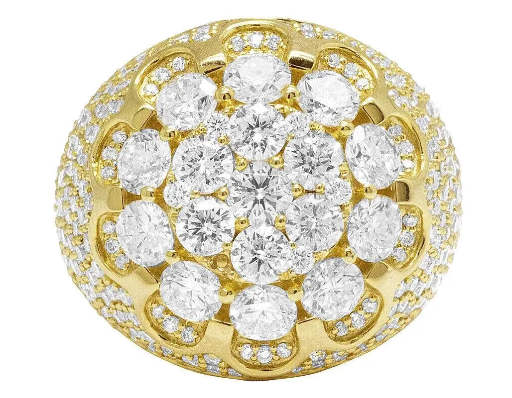 14K Yellow Gold Men's Flower Cluster XL 3D Lab-Grown Diamond Pinky Ring - 24MM, 7.75CT | Luxury Statement Jewelry for Weddings, Parties & Special Occasions
