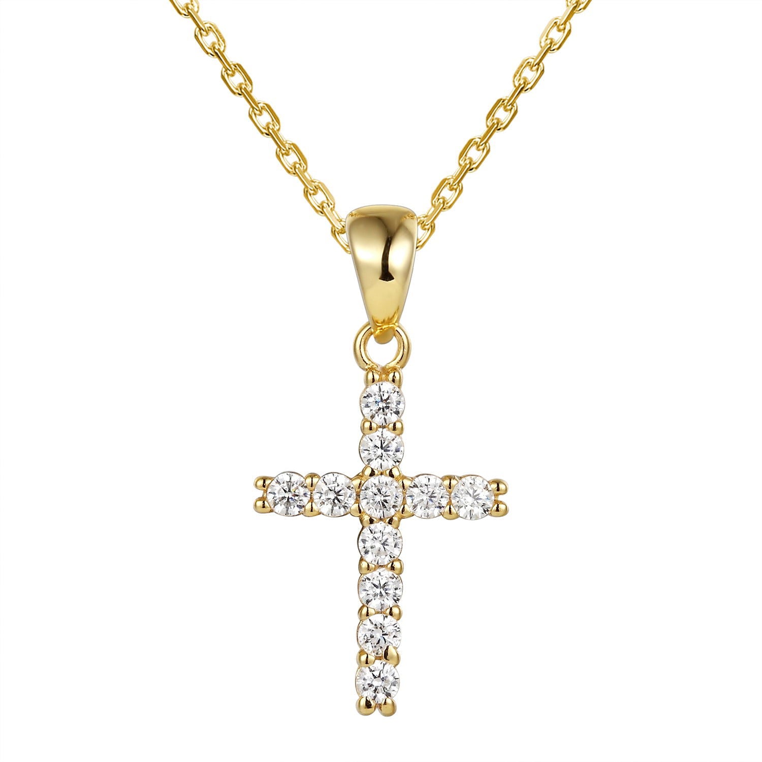Elegant One Row Prong Set Solitaire Silver Cross Pendant Necklace - Perfect for Daily Wear, Gifts & Religious Occasions