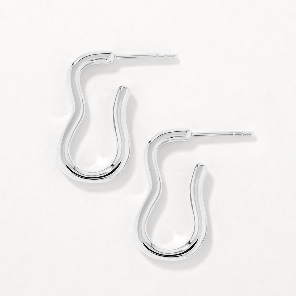 Silver Pinched Paperclip Hoop Stud Earrings - Trendy Minimalist Jewelry for Everyday Wear & Gift Giving