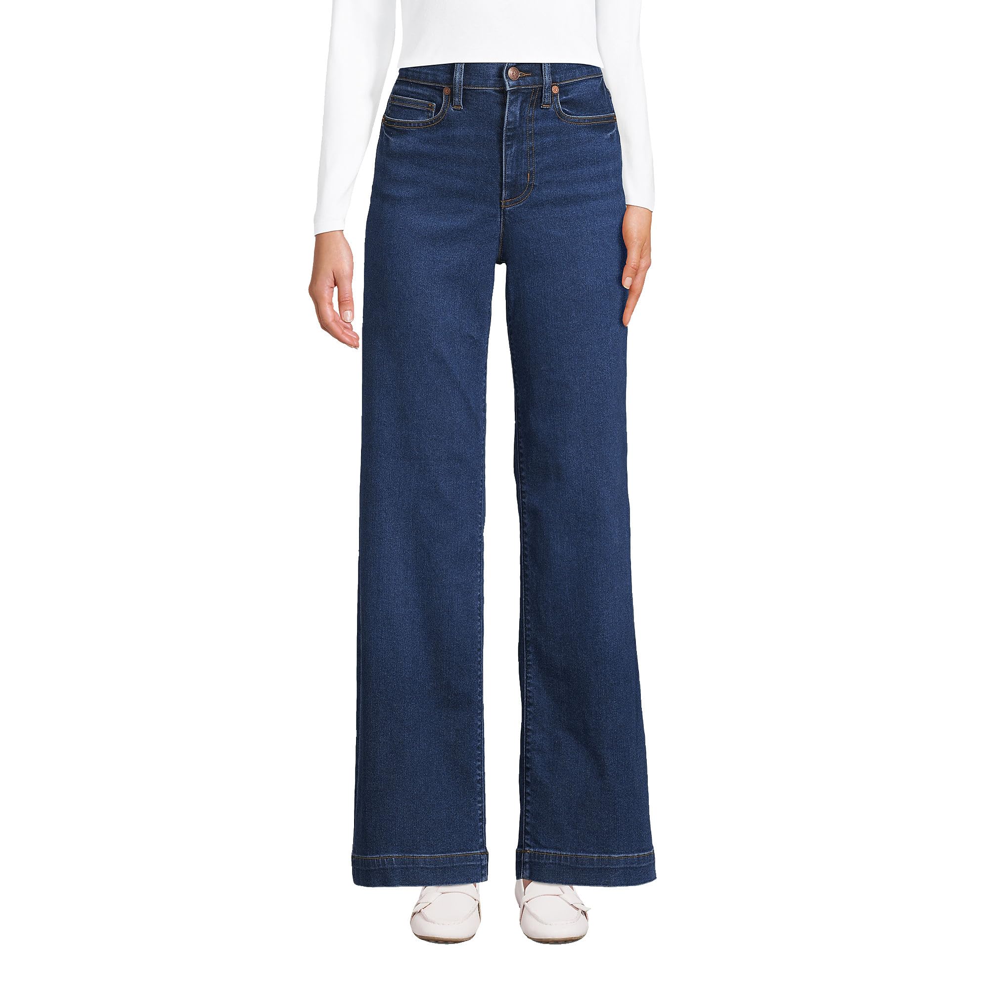 Lands End Women's High Rise Wide Leg Jeans – Comfortable Stretch Denim Pants for Casual Wear & Everyday Outfits