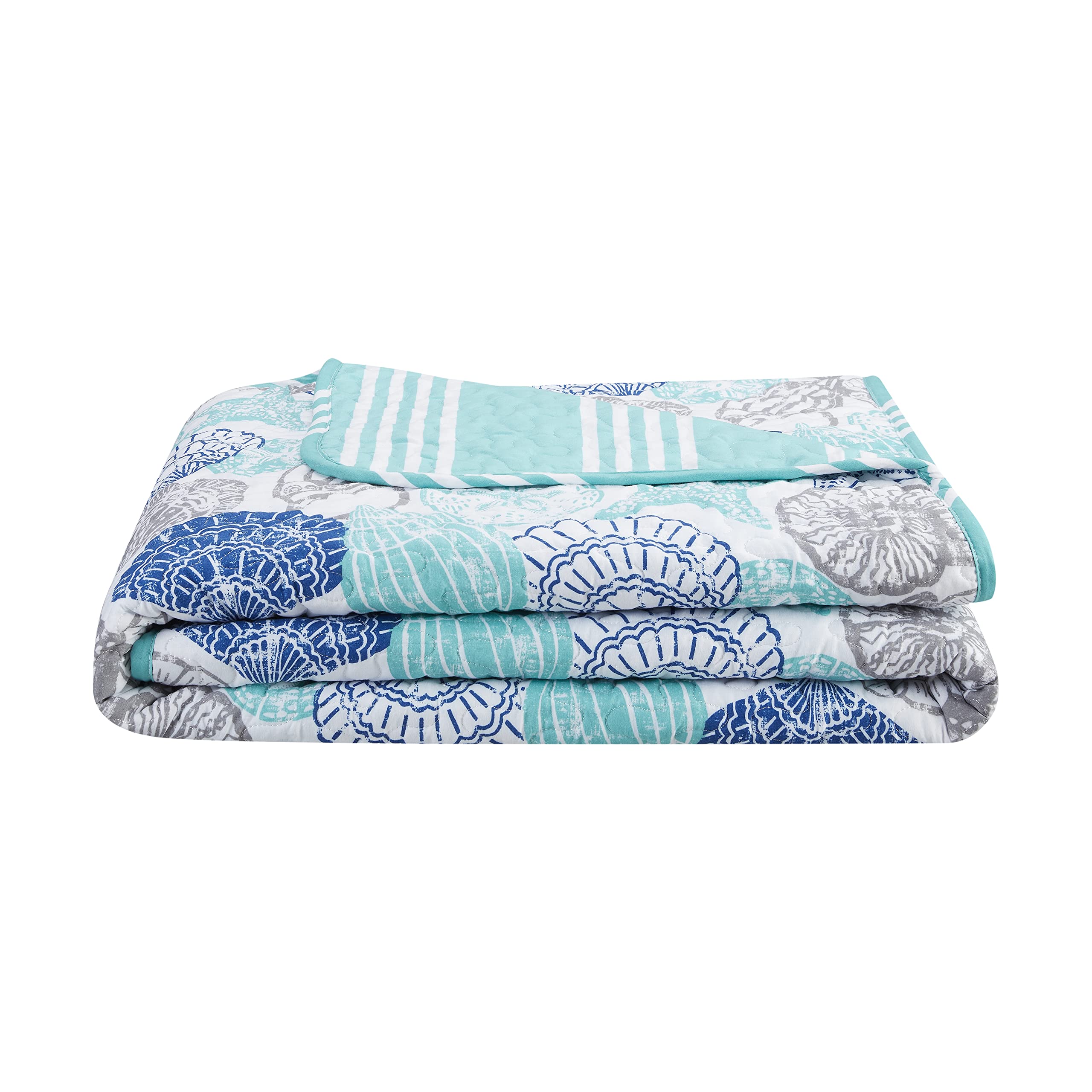King Size Beach Quilt Set - Seashell & Starfish Coastal Bedding for Vacation Homes