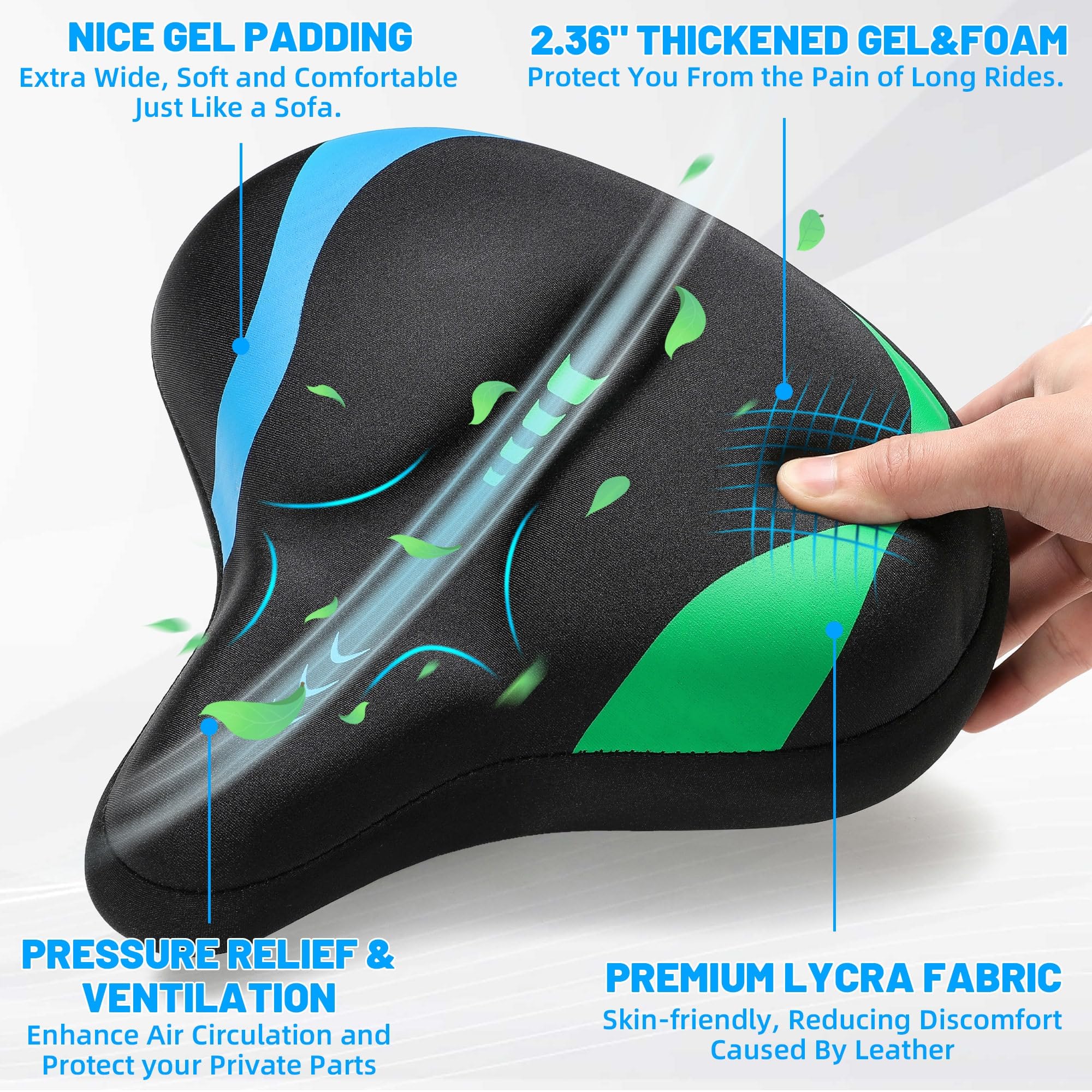 **Extra Wide Comfortable Gel Bike Seat for Men & Women - Oversized Padded Bicycle Saddle Replacement for Peloton, Exercise, Mountain & City Bikes - Perfect for Long Rides, Commuting & Indoor Cycling**
