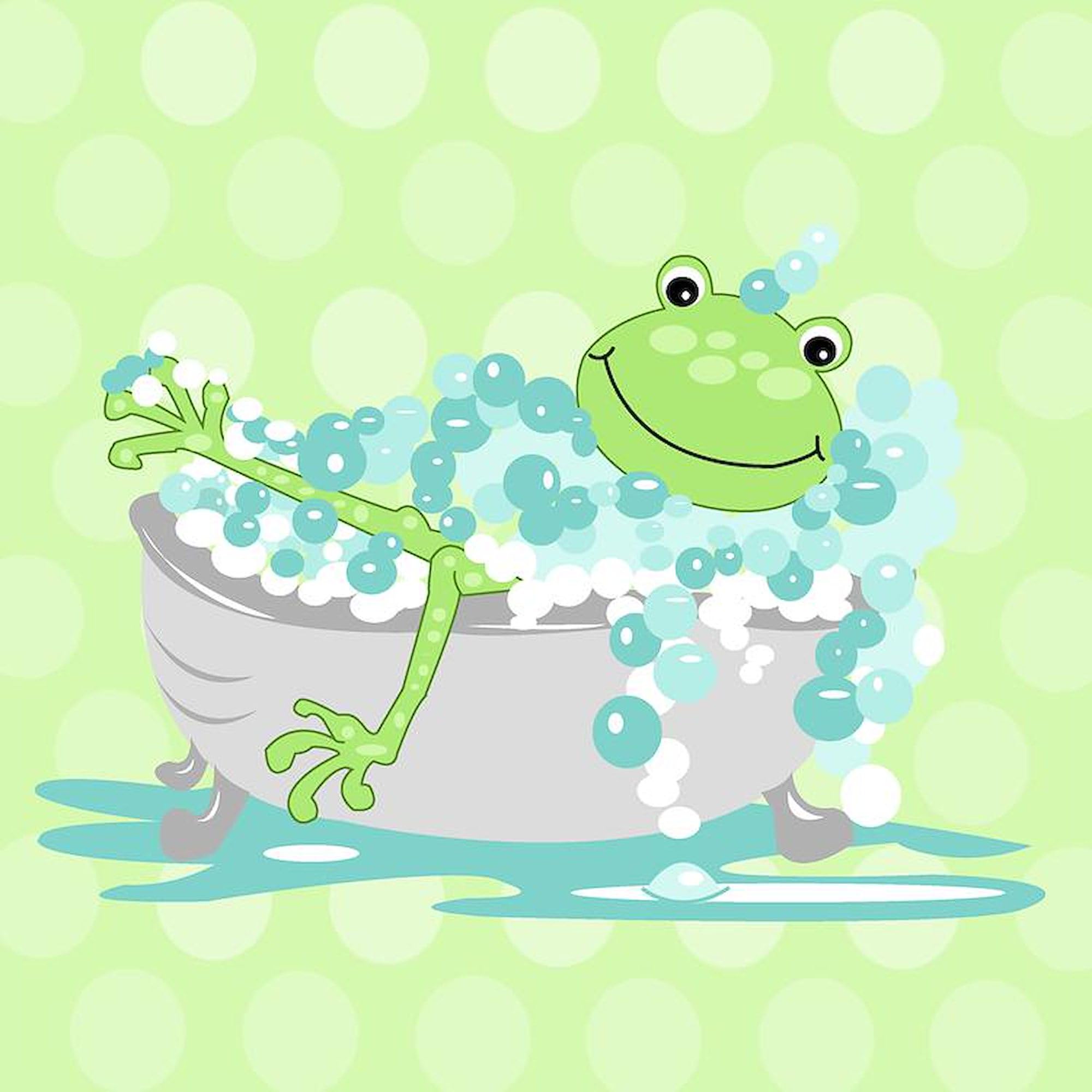 Frog in Tub Shower Curtain - Green Decorative Fabric Bathroom Curtain with Hooks | Fun & Unique Bathroom Decor for Kids, Teens & Animal Lovers