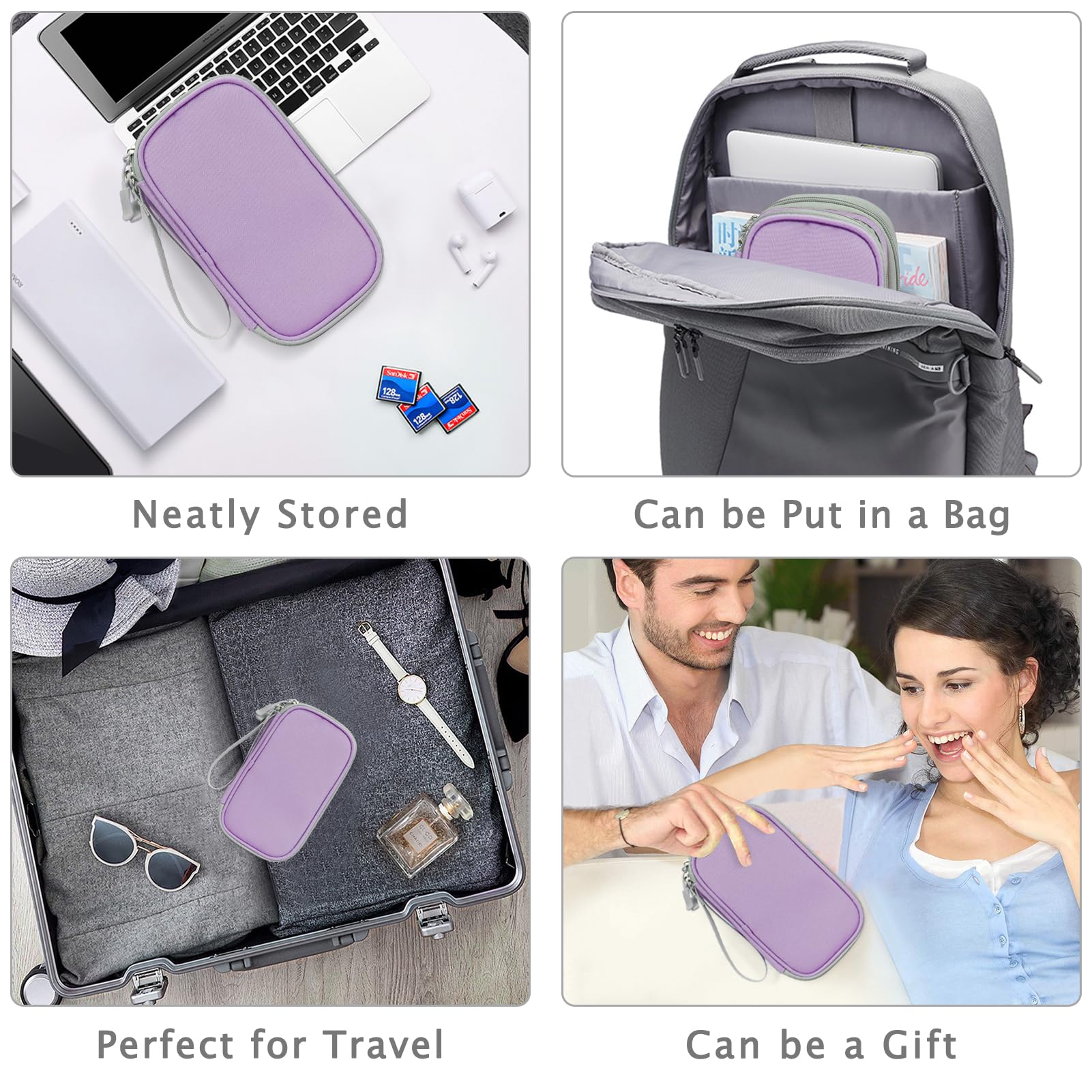 FYY Travel Cable Organizer - Waterproof Double Layer Pouch for Chargers & Cords - Light Purple | Perfect for Travel & Office