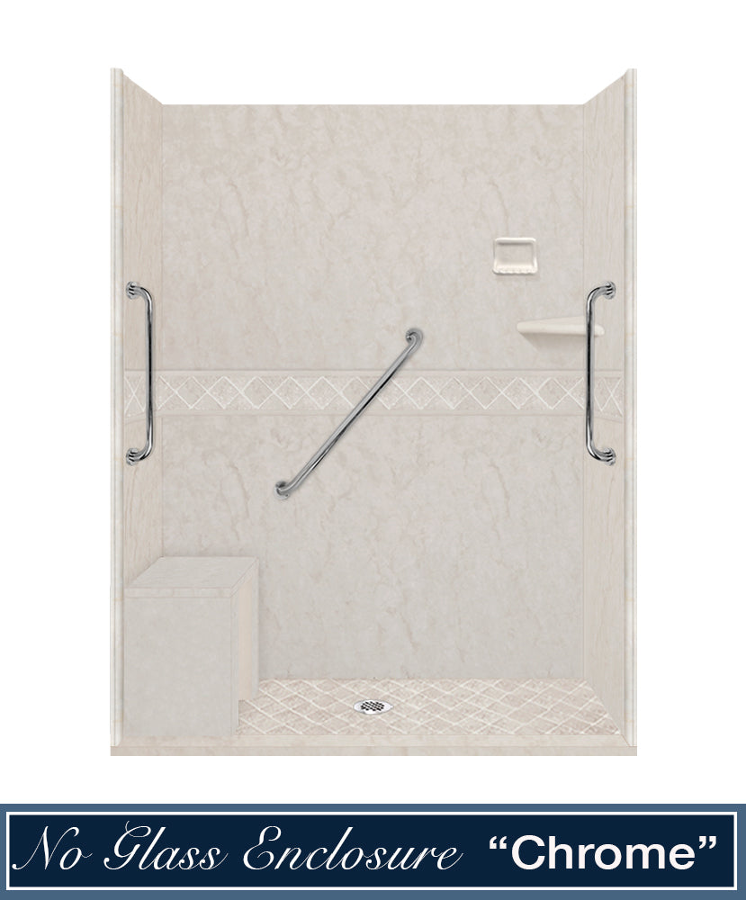 Freedom Rafe Marble Diamond Alcove Shower Enclosure Kit - Waterproof Bathroom Upgrade for Modern Homes, Spa-Like Shower Experience