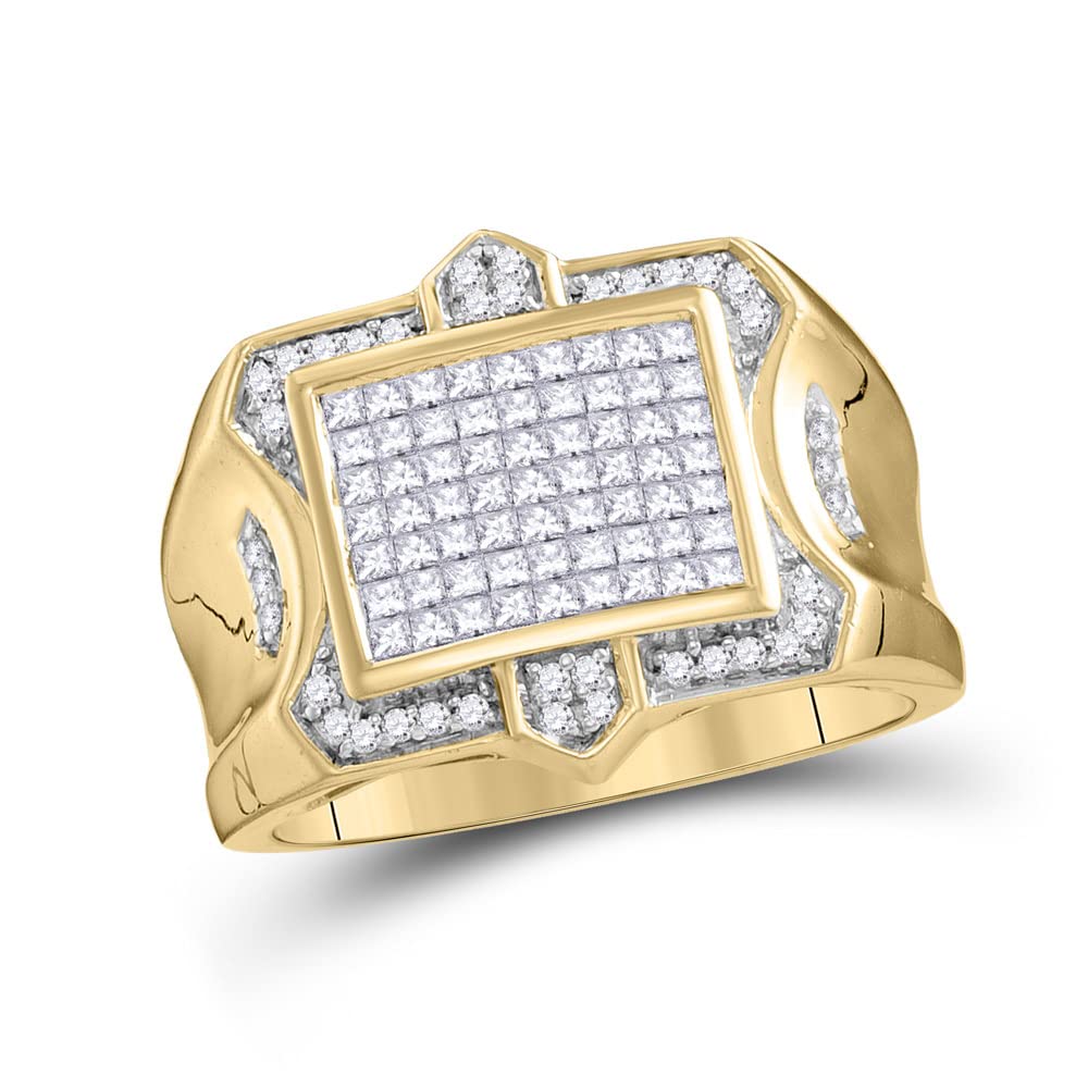 10kt Yellow Gold Men's Round Diamond Cluster Ring - 1 CTTW Genuine Diamonds for Wedding, Engagement & Anniversary Gifts - Perfect for Special Occasions & Everyday Luxury