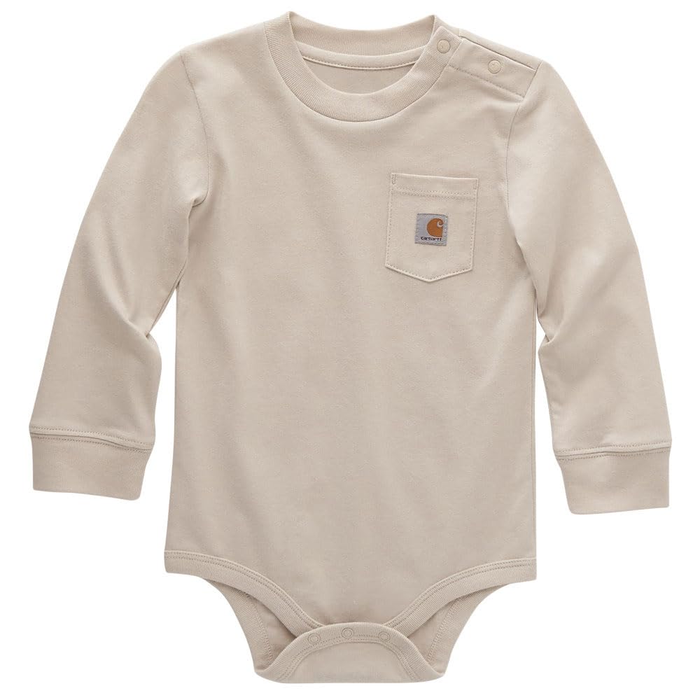 Carhartt Baby Long-Sleeve Pocket Bodysuit - Soft Cotton Onesie for Infants & Toddlers - Perfect for Playtime, Daycare & Family Outings