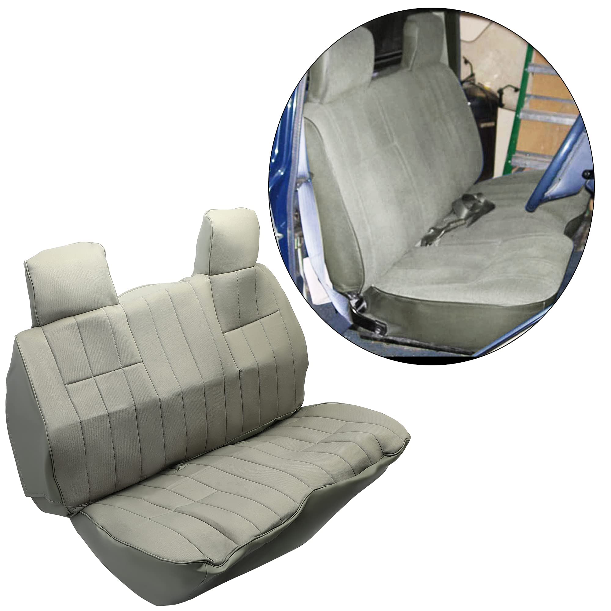 Kojem Grey Bench Seat Covers for Toyota Pickup SR5/DLX Extended/Base Standard Cab 1987-1994 - Durable Upholstery Replacement with Headrest - Perfect for Truck Restoration & Off-Road Adventures