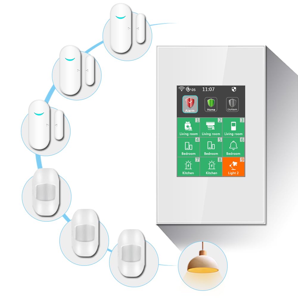 LANBON L8-HAK LCD 2-in-1 Smart Alarm Switch - Wireless DIY Home Security System with Smart Light Control (7-Piece Kit, Neutral Wire Required) - Perfect for Home Automation & Burglar Protection