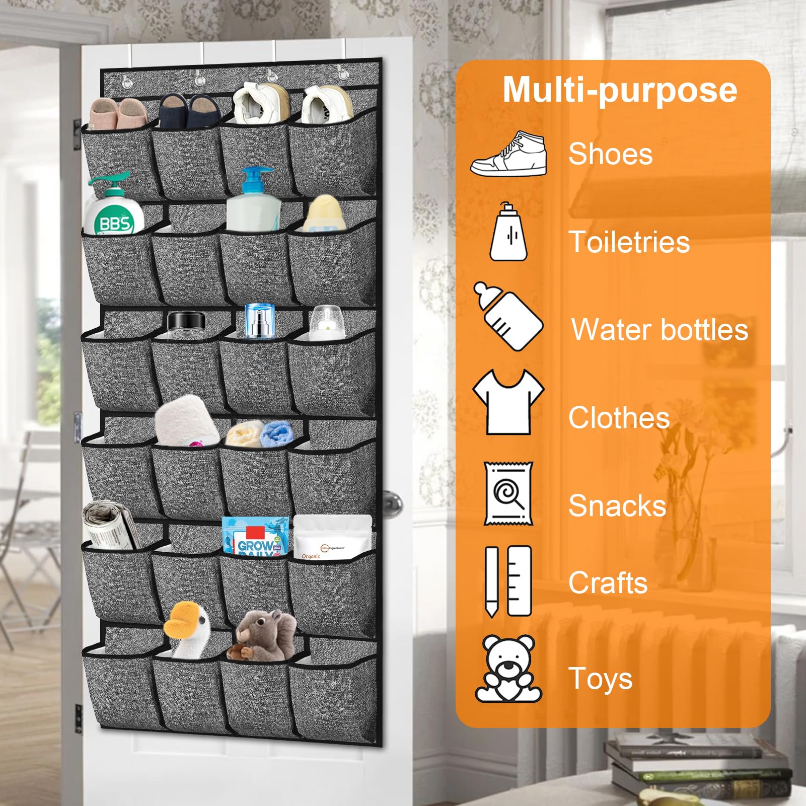 Homyfort Over the Door Shoe Organizer - 24 Large Pockets Hanging Shoe Rack for Closet Storage, Space Saving Solution for Men, Women & Kids Shoes (Black) | Perfect for Cruise, Dorm, Apartment & Small Space Organization