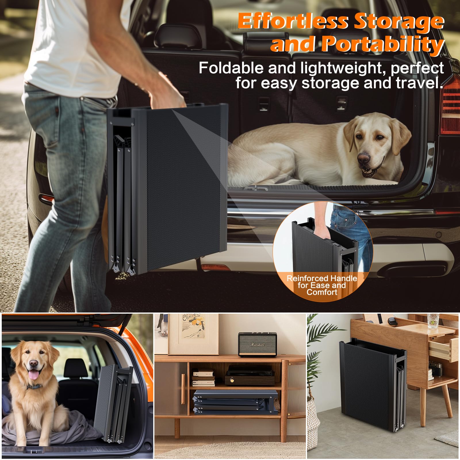 71'' Folding Dog Ramp for Cars & SUVs - Non-Slip Pet Stair Ramp Supports Up to 250LBS | Portable Dog Steps for Medium & Large Breeds | Perfect for Truck Beds, Outdoor Adventures & Senior Pets