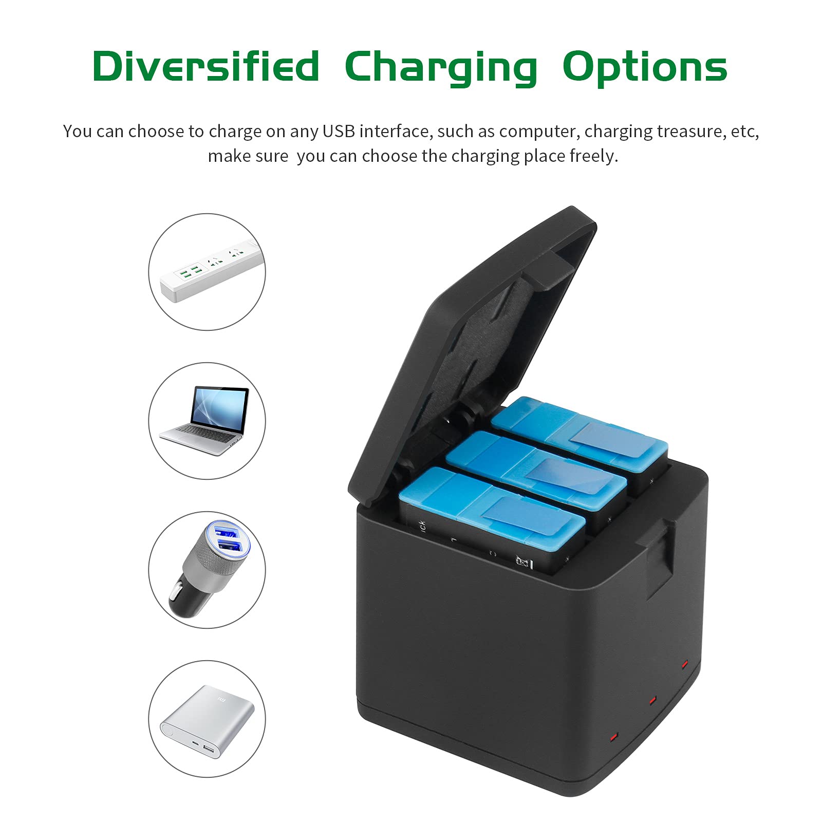 Shentec AHDBT-901 3-Pack Replacement Batteries & 3-Channel Fast Charger for GoPro Hero 9/8/7/6 - Compatible with SPBL1B Fully Decoded Battery - Perfect for Travel, Vlogging & Outdoor Adventures