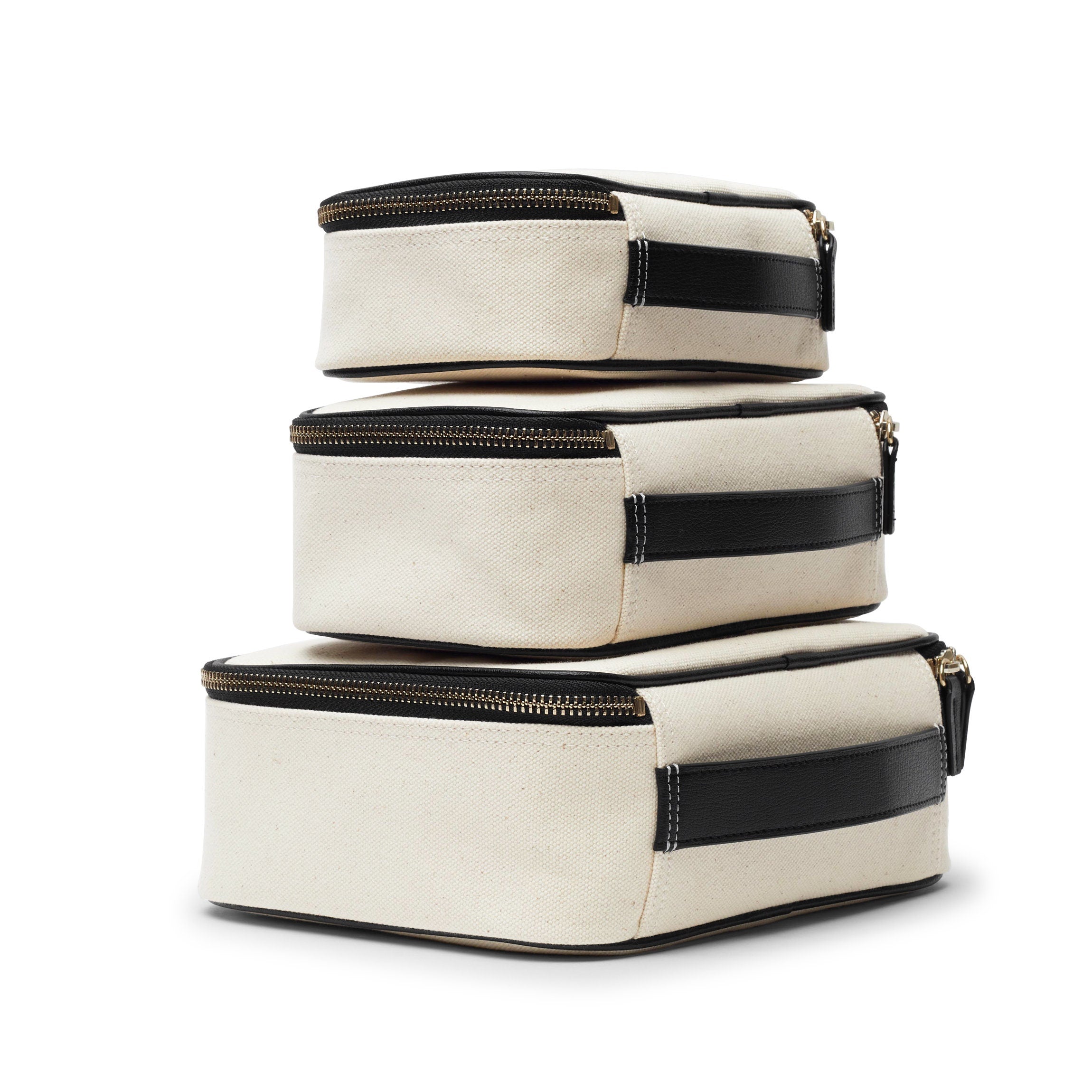 Premium Canvas Travel Organizer Set - 3-Piece Nested Storage Pouches in Natural & Black | Perfect for Toiletries, Jewelry & Travel Accessories