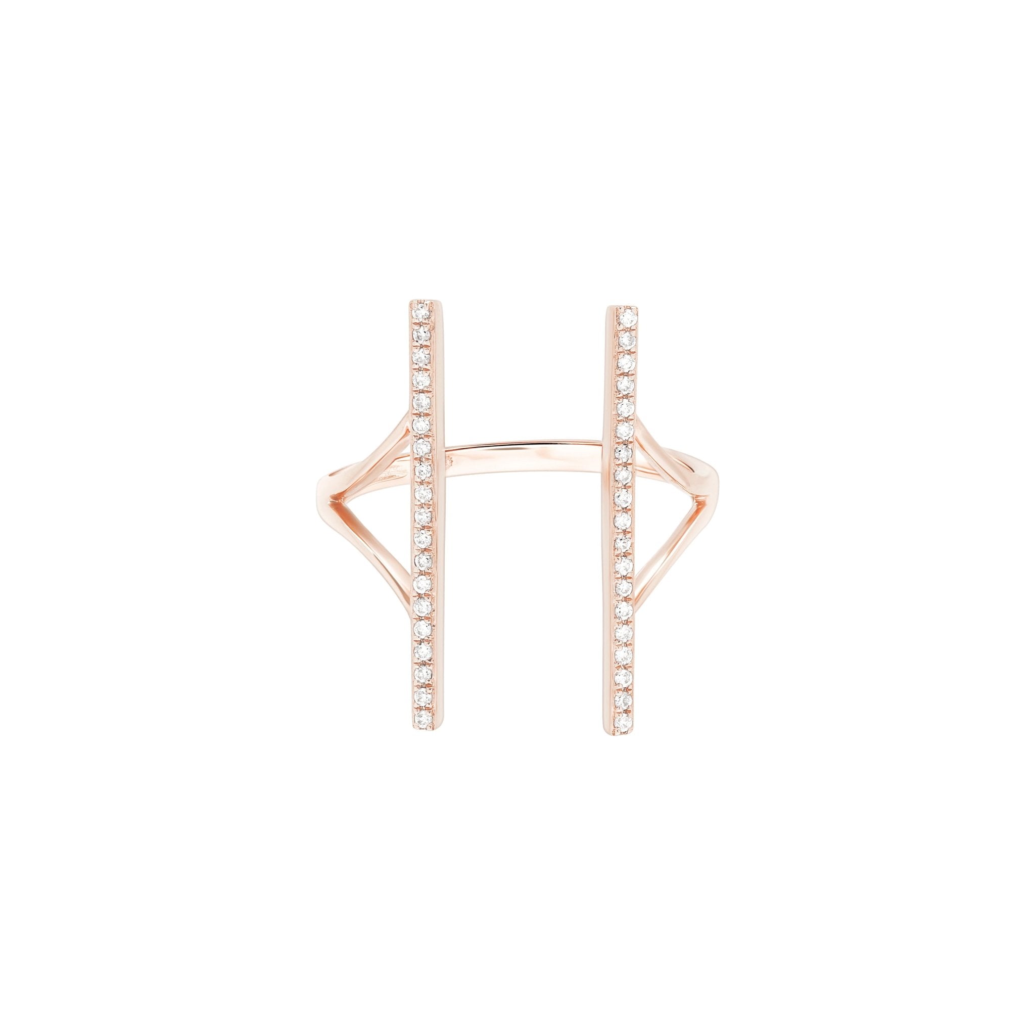 14K Rose Gold Diamond Double Bar Wrap Around Cocktail Ring for Women - Elegant Party, Wedding, Evening Wear Jewelry