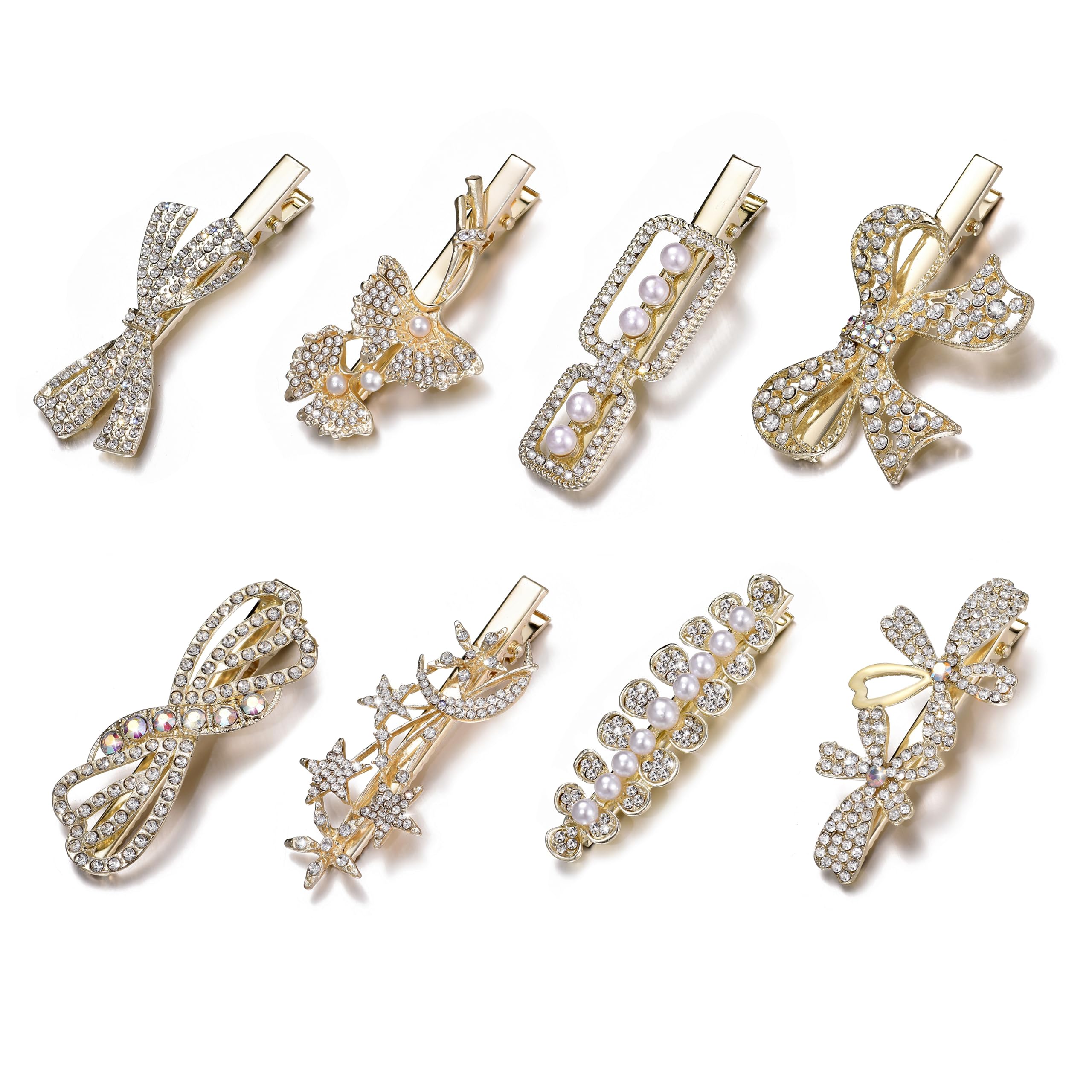 8Pcs Rhinestone Hair Clips for Women - Gold Alligator Hair Barrettes for Thin Hair, Wedding Hair Accessories for Bride, Girls Hair Clips - Perfect for Parties, Prom, Bridal Showers & Everyday Elegance