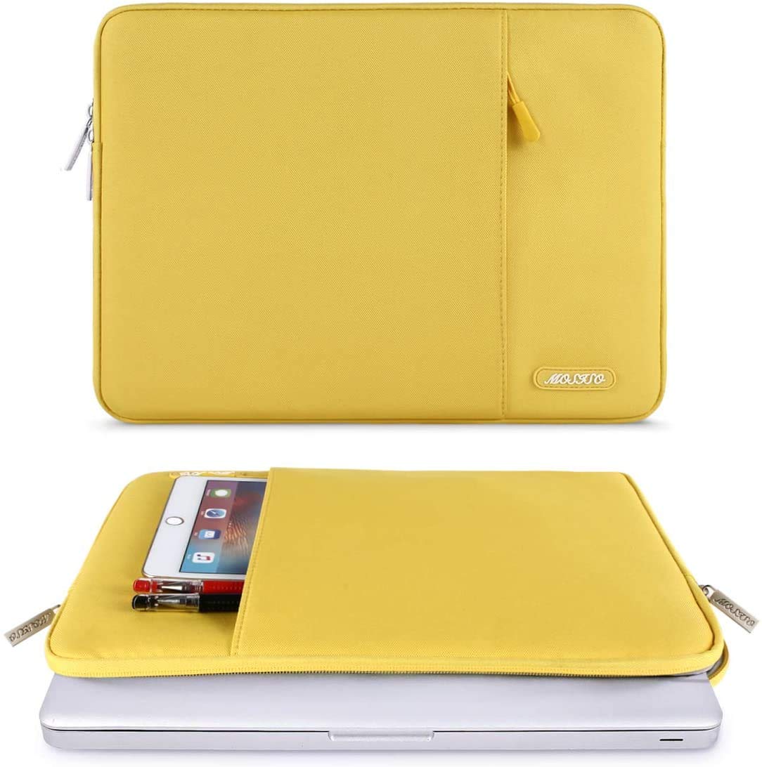 MOSISO 16 Inch Laptop Sleeve Bag - Waterproof Protective Case for MacBook Pro 16 M1/M2/M3/M4, HP, Dell, Acer, Lenovo, ASUS 15-15.6 Inch Notebooks - Durable Polyester Vertical Computer Sleeve with Front Pocket (Yellow) - Perfect for Travel, Office & School Use