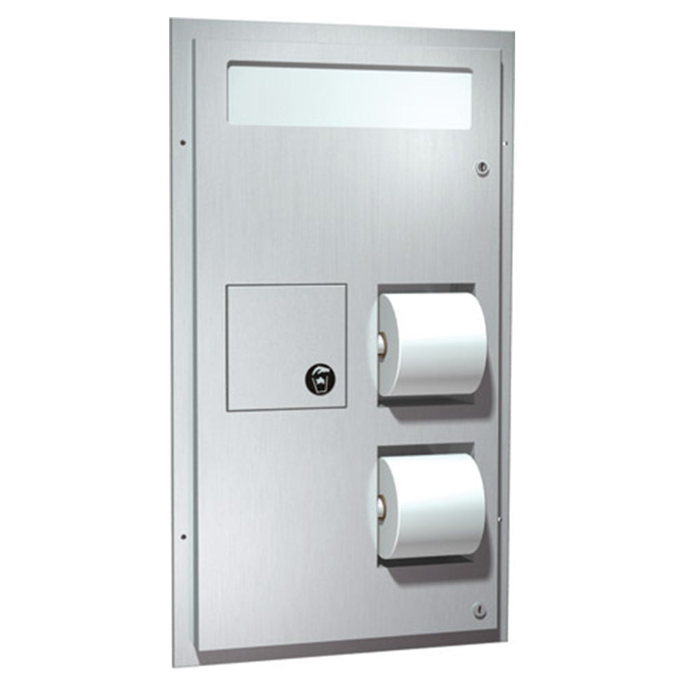 ASI 0483 Stainless Steel Surface Mounted Toilet Paper & Seat Cover Dispenser with Sanitary Napkin Disposal - Commercial Restroom Hygiene Solution for Offices, Restaurants, and Public Washrooms