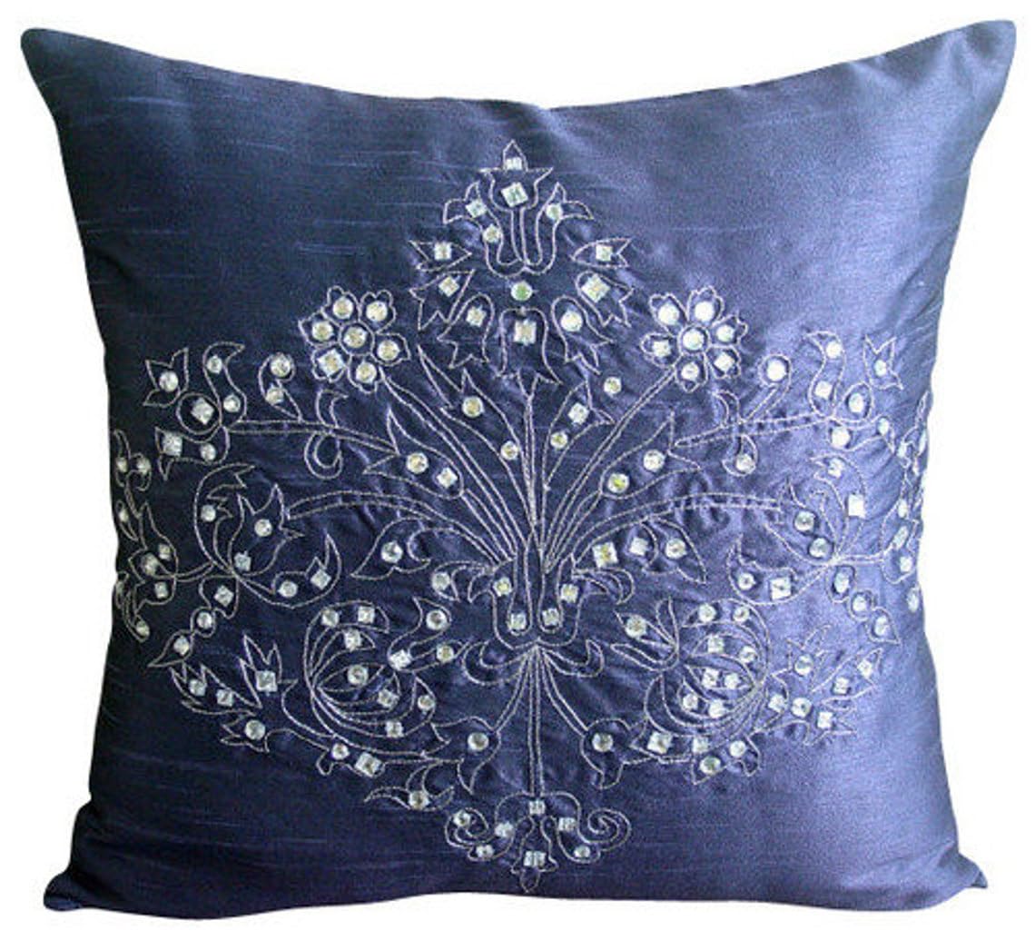 Premium Silk Cushion Covers for Sofa - 16x16 Inch (40x40 cm) Purple Damask Throw Pillow Covers - Luxury Decorative Pillow Cases for Living Room, Bedroom & Easter Decor