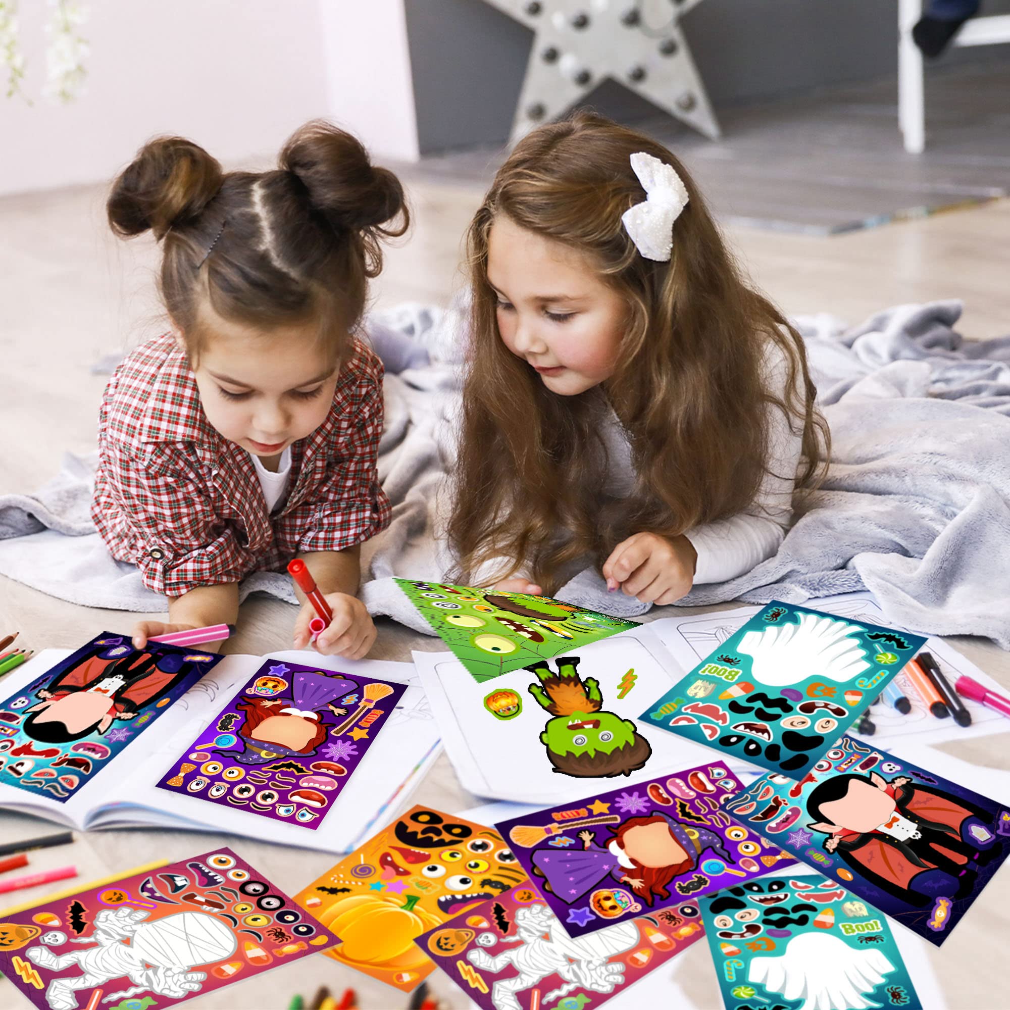 36 Sheets DIY Halloween Stickers for Kids - Halloween Party Games, Trick or Treat Party Favors & Supplies - Perfect for Classroom Activities, Pumpkin Decorating & Spooky Crafts