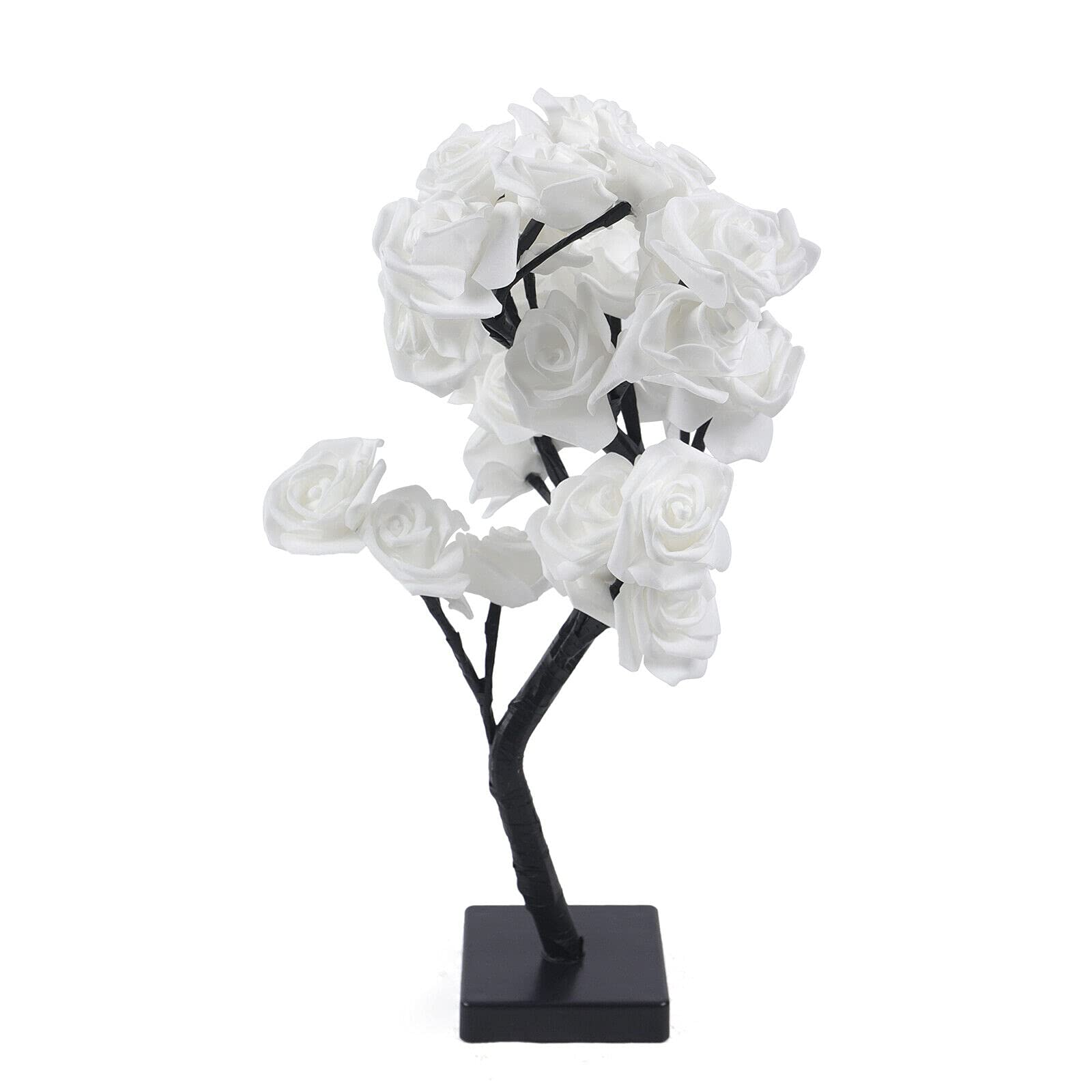 OUKANING White Rose Flower LED Tree Light - Fairy Tree Lamp with Flower Shade, Ambient Night Light for Bedroom Decor, Home Decoration & Gift Idea | Perfect for Bedside Table, Nursery, Wedding Centerpiece & Romantic Atmosphere
