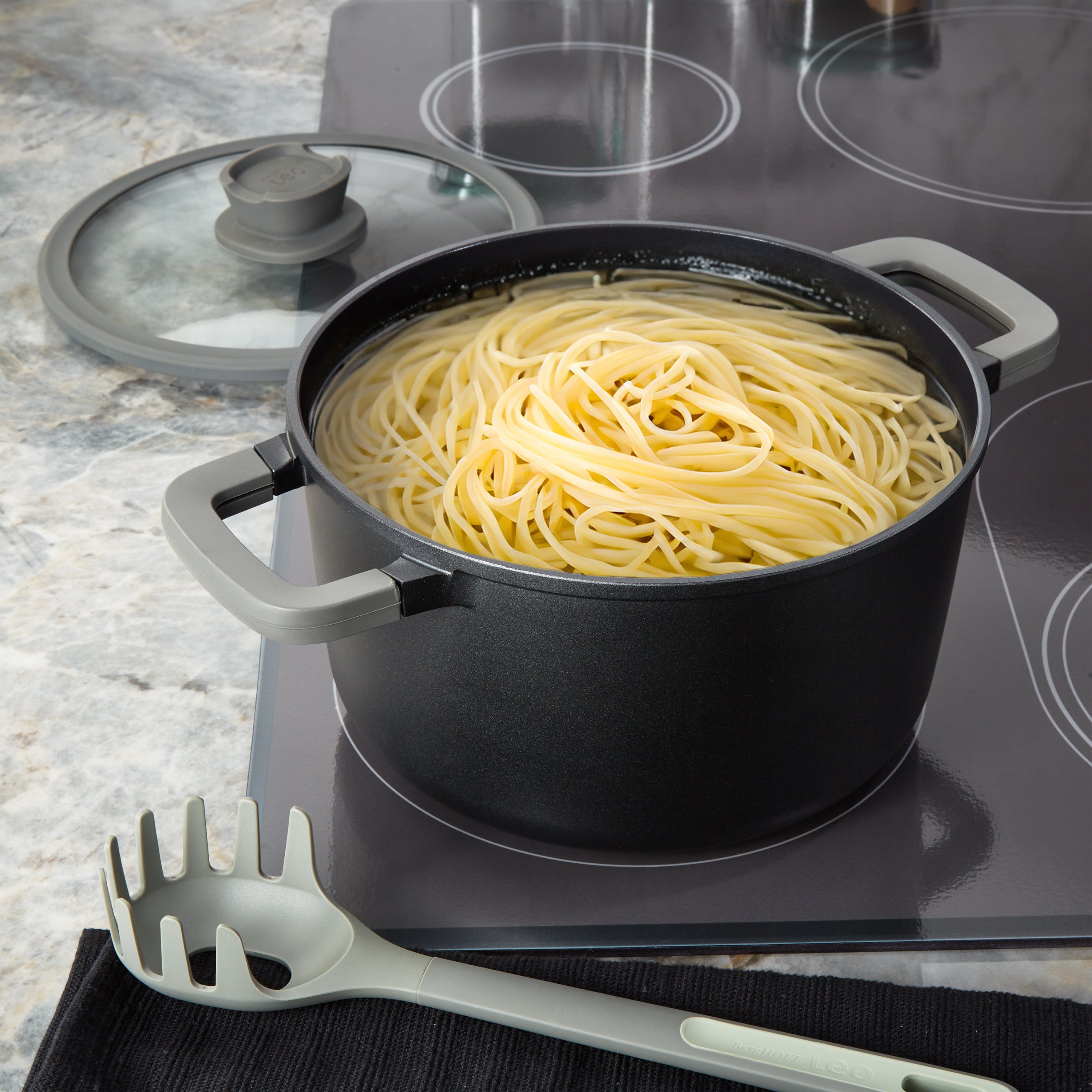 BergHOFF Leo Stone+ Nonstick Ceramic 10-Inch Stockpot 5.9 Quart with Lid - Eco-Friendly Recycled Material - Perfect for Soups, Stews & Pasta Cooking