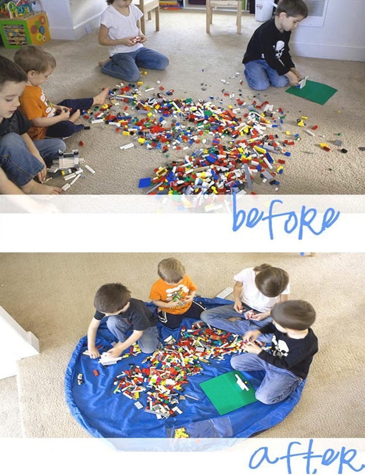 YouDepot 60-inch Blue Kids Play Mat with Storage Bag - Non-Toxic Baby Floor Mat for Playroom, Nursery & Daycare - Easy to Clean & Foldable for Travel