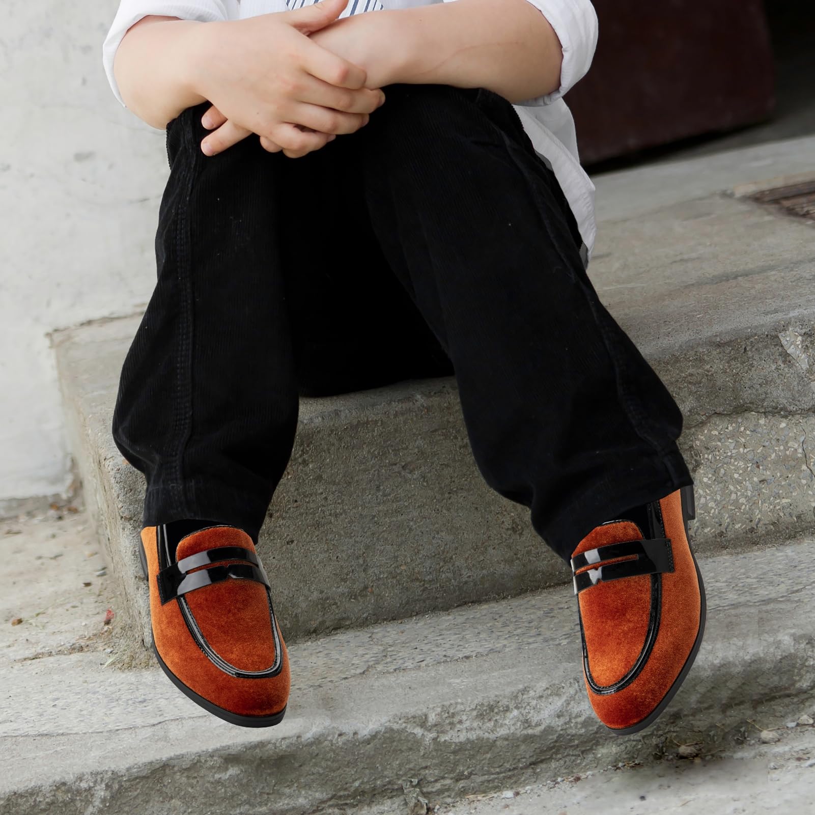 JITAI Boys Velvet Slip-On Loafers Dress Shoes for Wedding, Party & Formal Occasions - Comfortable Kids Dress Shoes for School, Church and Special Events