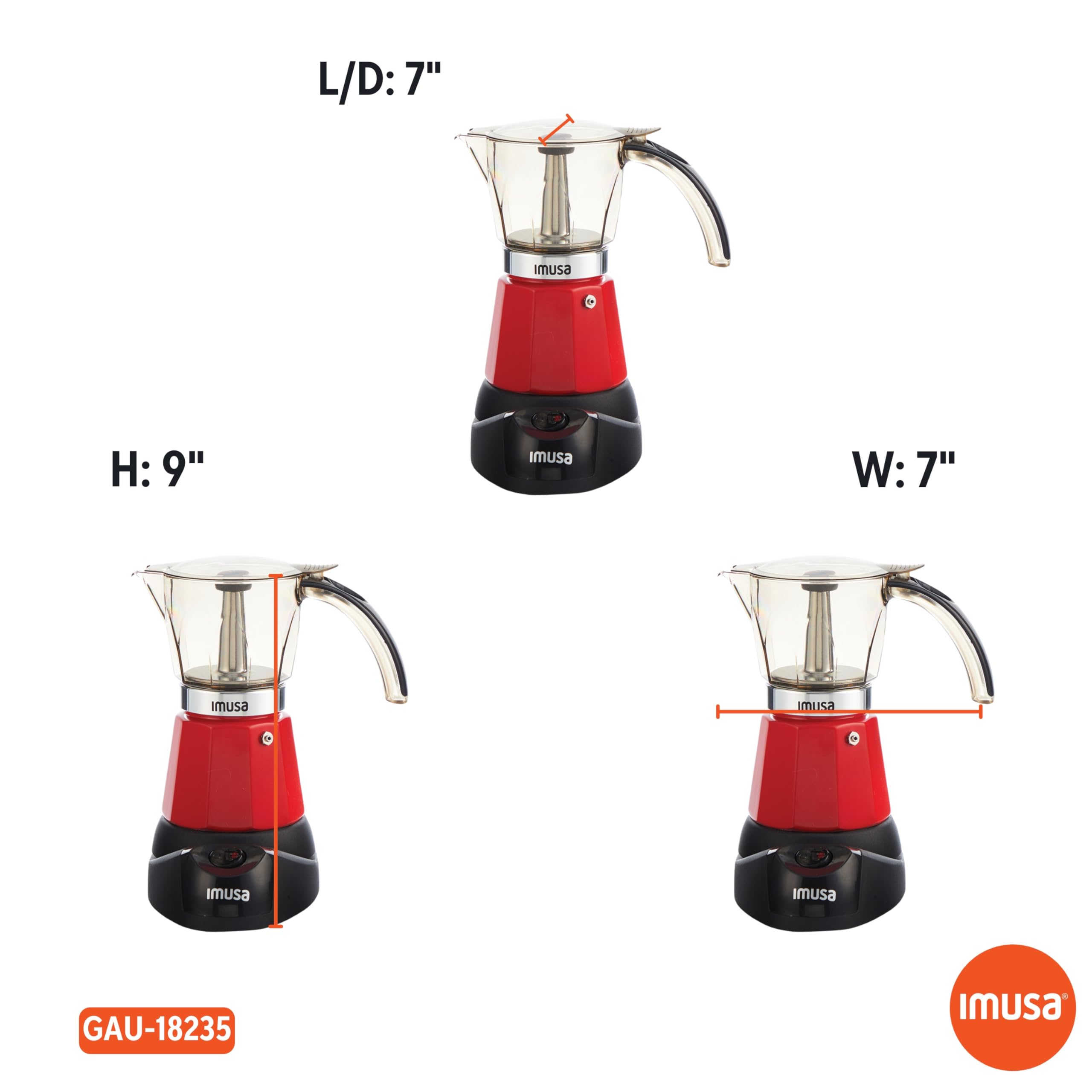 IMUSA 6-Cup or 3-Cup Electric Espresso Coffee Maker Machine, Stainless Steel with Red Finish - Perfect for Home, Office, or Small Kitchen Use
