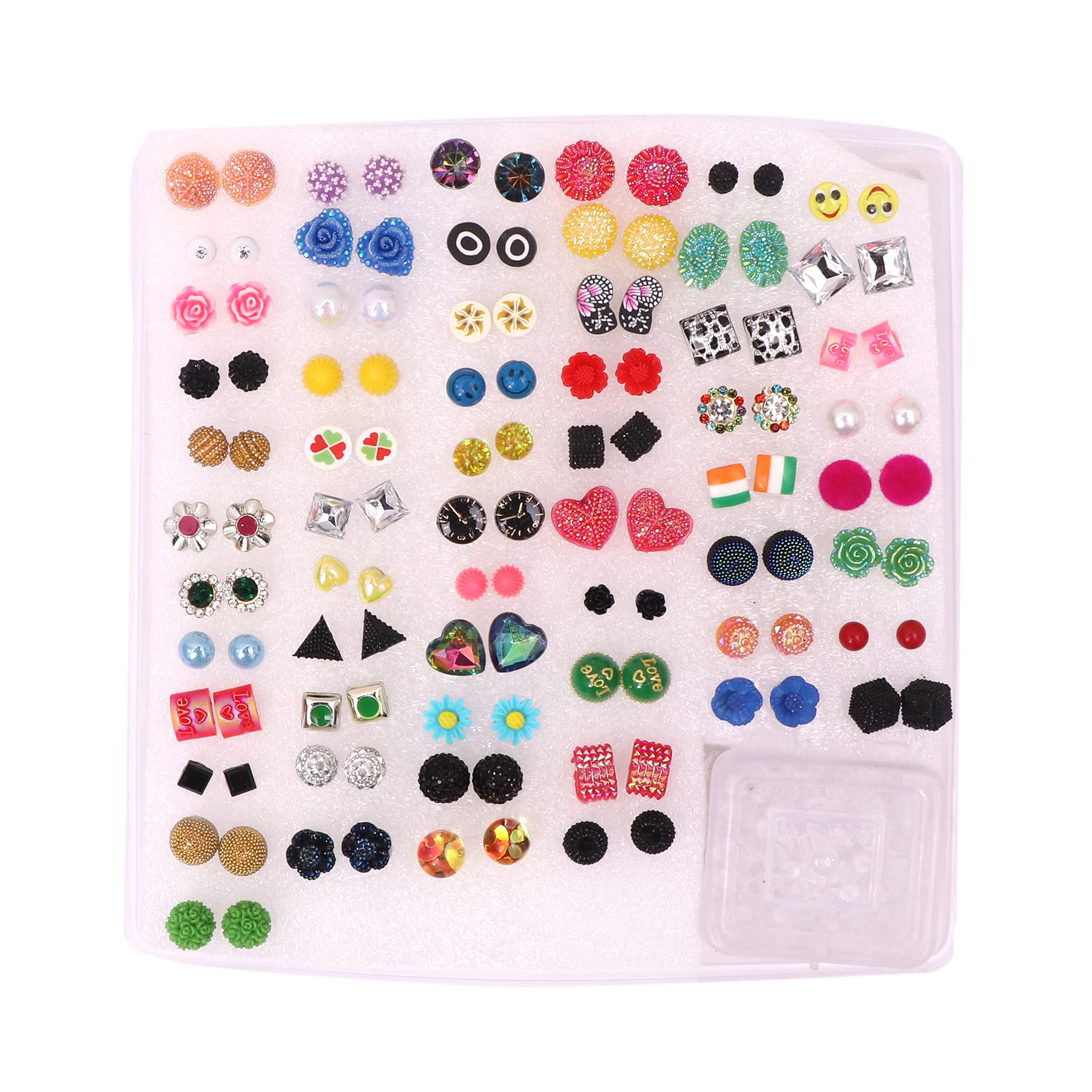 Shivarth 60 Pairs Small Plastic & Fiber Stud Earrings for Girls and Women - Assorted Colors & Designs - Lightweight Fashion Jewelry for Daily Wear, Parties, and Gifts