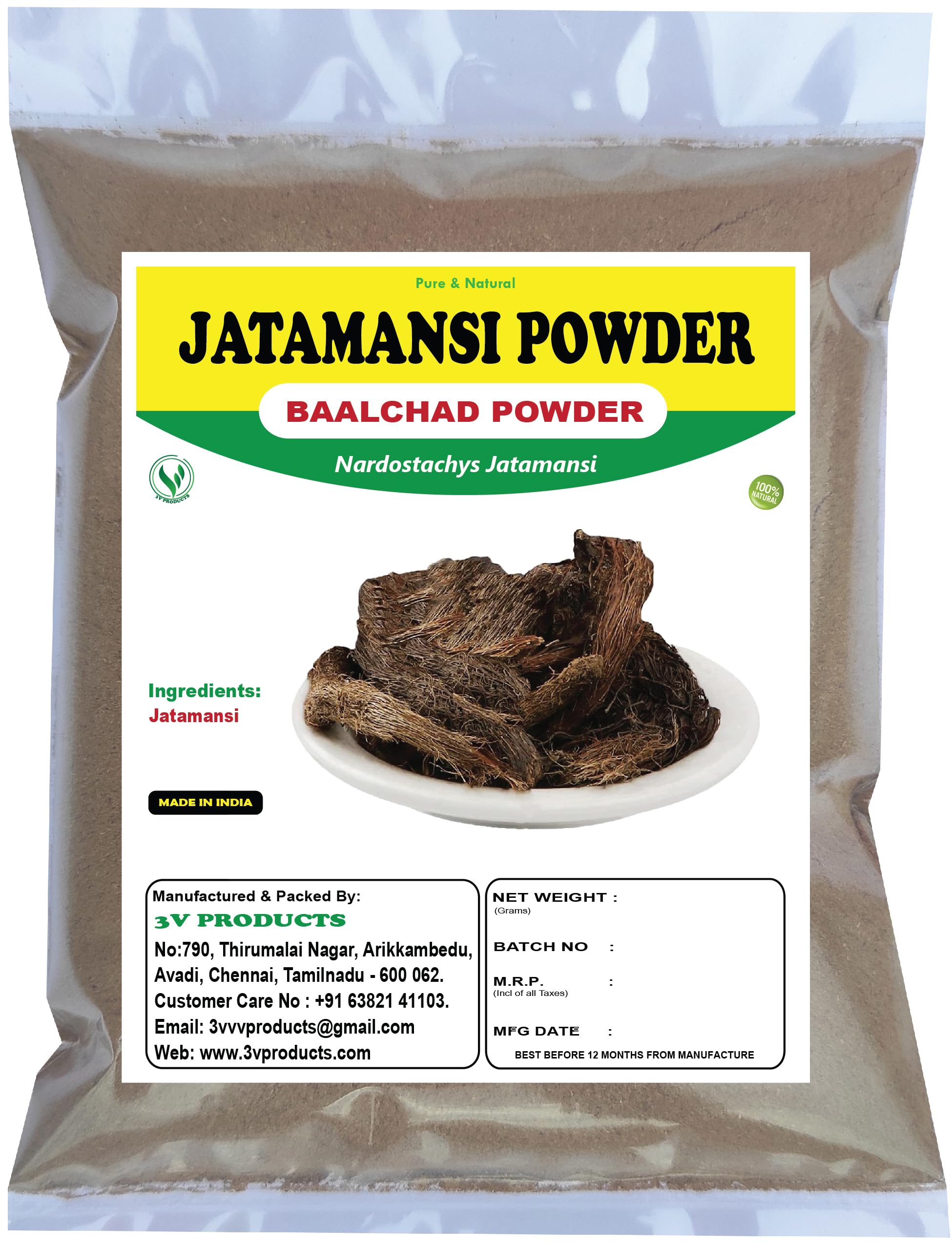 Organic Jatamansi Powder (100g) - Nardostachys Jatamansi for Hair Growth, Strong & Silky Hair, Dandruff & Split Ends Treatment | Natural Ayurvedic Remedy for Healthy Hair & Scalp Care | Perfect for DIY Hair Masks & Herbal Hair Treatments