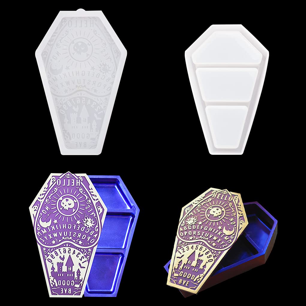 FineInno Halloween Coffin Silicone Molds with Lid - DIY Epoxy Resin Jewelry Storage & Candy Box for Halloween Decorations - Perfect for Spooky Party Favors, Home Decor, and Craft Projects