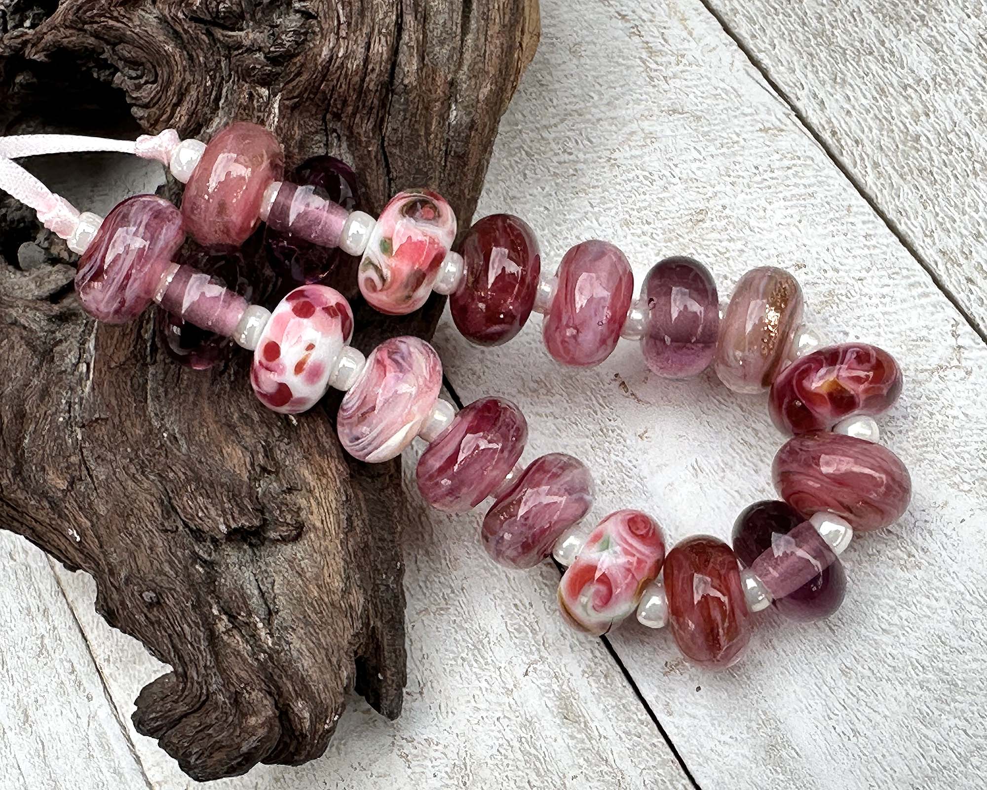 18 Pink Orphan Lampwork Glass Beads Mixed Colors for Jewelry Making, DIY Crafts, Bracelets & Necklaces - Handmade Artisan Bead Collection