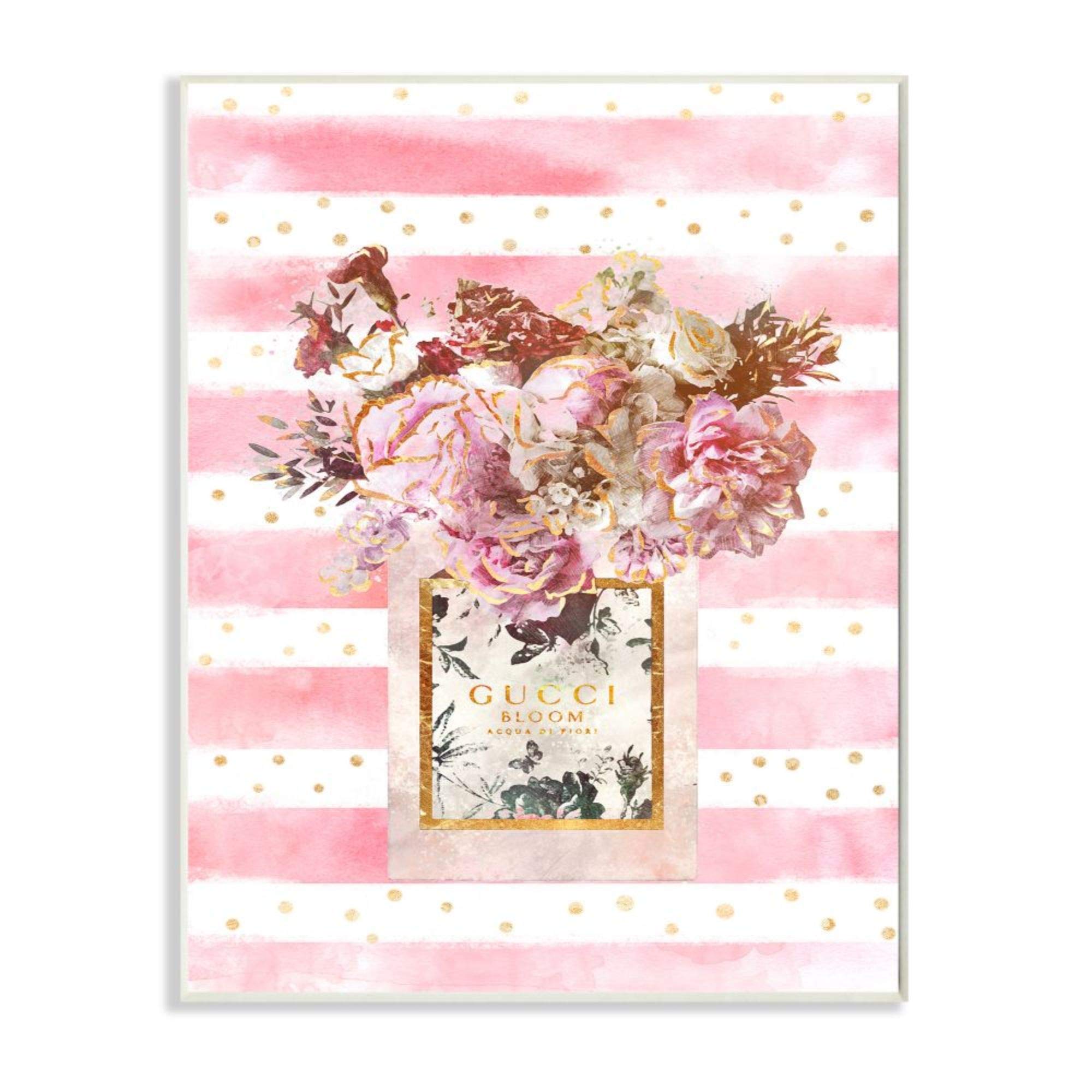 Stupell Industries Floral Vase Wall Art - Pink Flowers & Stripe Pattern Wooden Plaque by Ziwei Li, 10x15 Inches - Perfect for Living Room, Bedroom & Office Decor