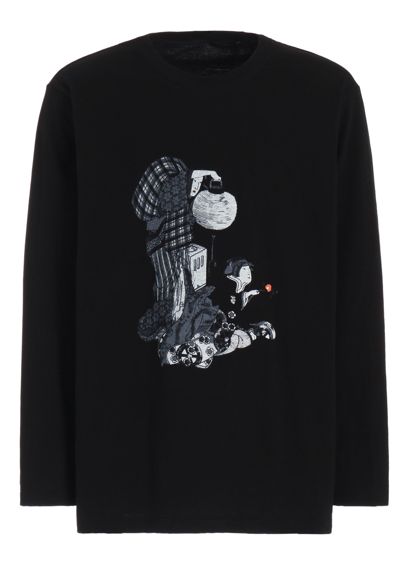 Vintage Ukiyo-e Floral & Lantern Print Long Sleeve T-Shirt - Japanese Art Inspired Graphic Tee for Casual Wear & Street Fashion