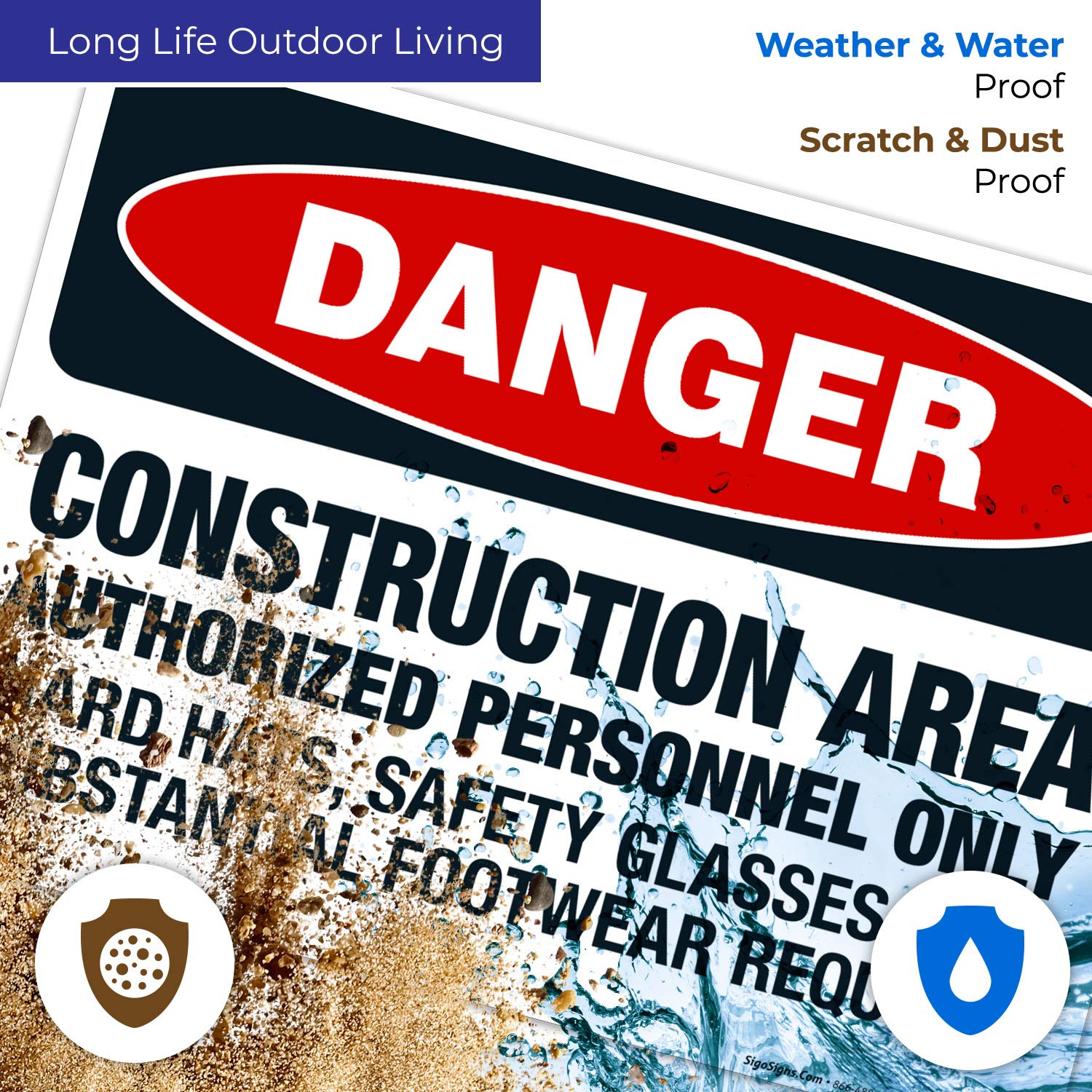 OSHA Danger Sign - Construction Area Authorized Personnel Only Safety Glasses Required - 10x14 Inches Rust-Free .040 Aluminum Safety Sign - Fade Resistant for Indoor/Outdoor Use - Made in USA - Perfect for Construction Sites, Warehouses & Hazardous Work Areas