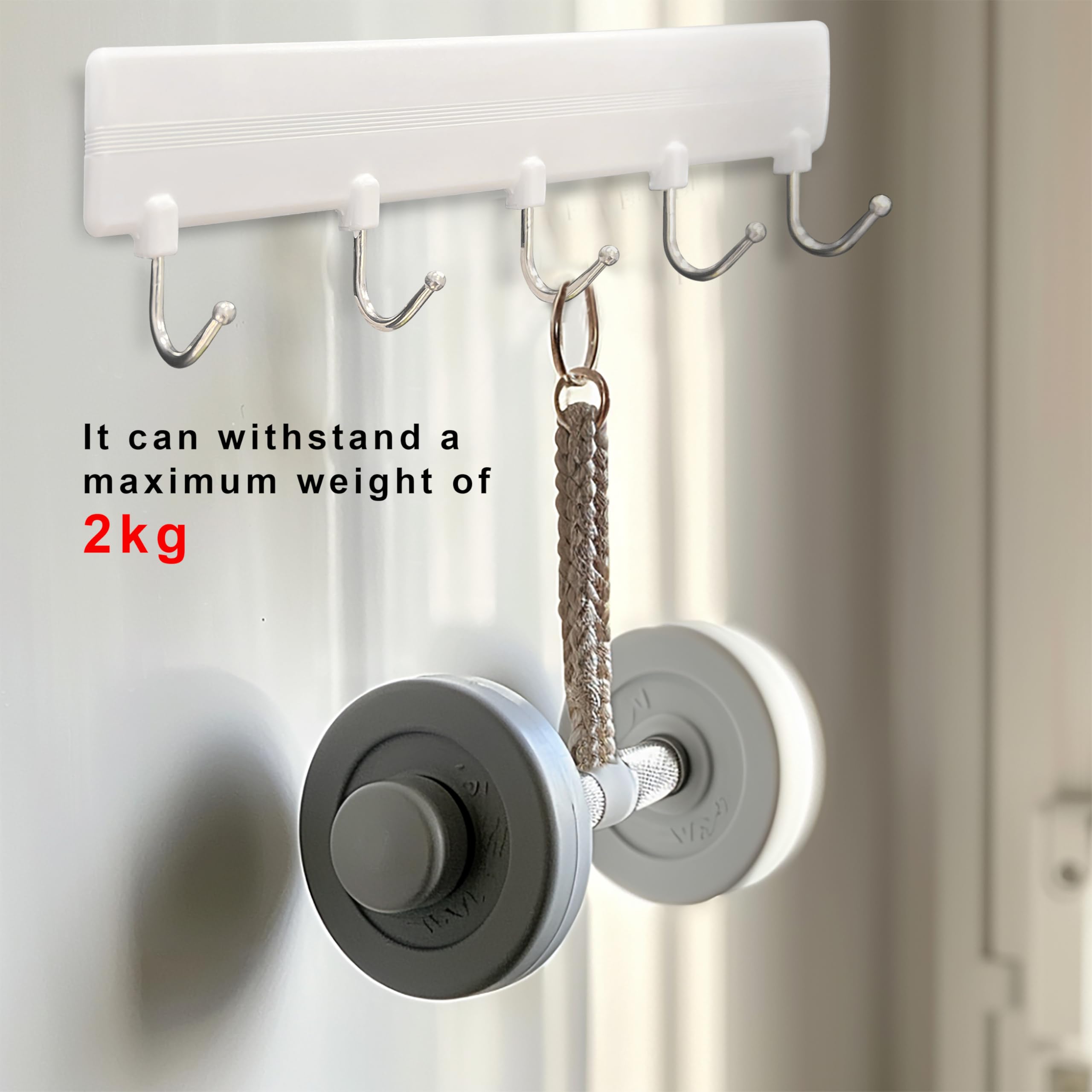 10.82-Inch Heavy Duty Adhesive Hook Rack with 5 Hooks - Holds Up to 4.4 lbs - Strong Wall Mount for Bathroom, Kitchen, Dorm & Office Organization