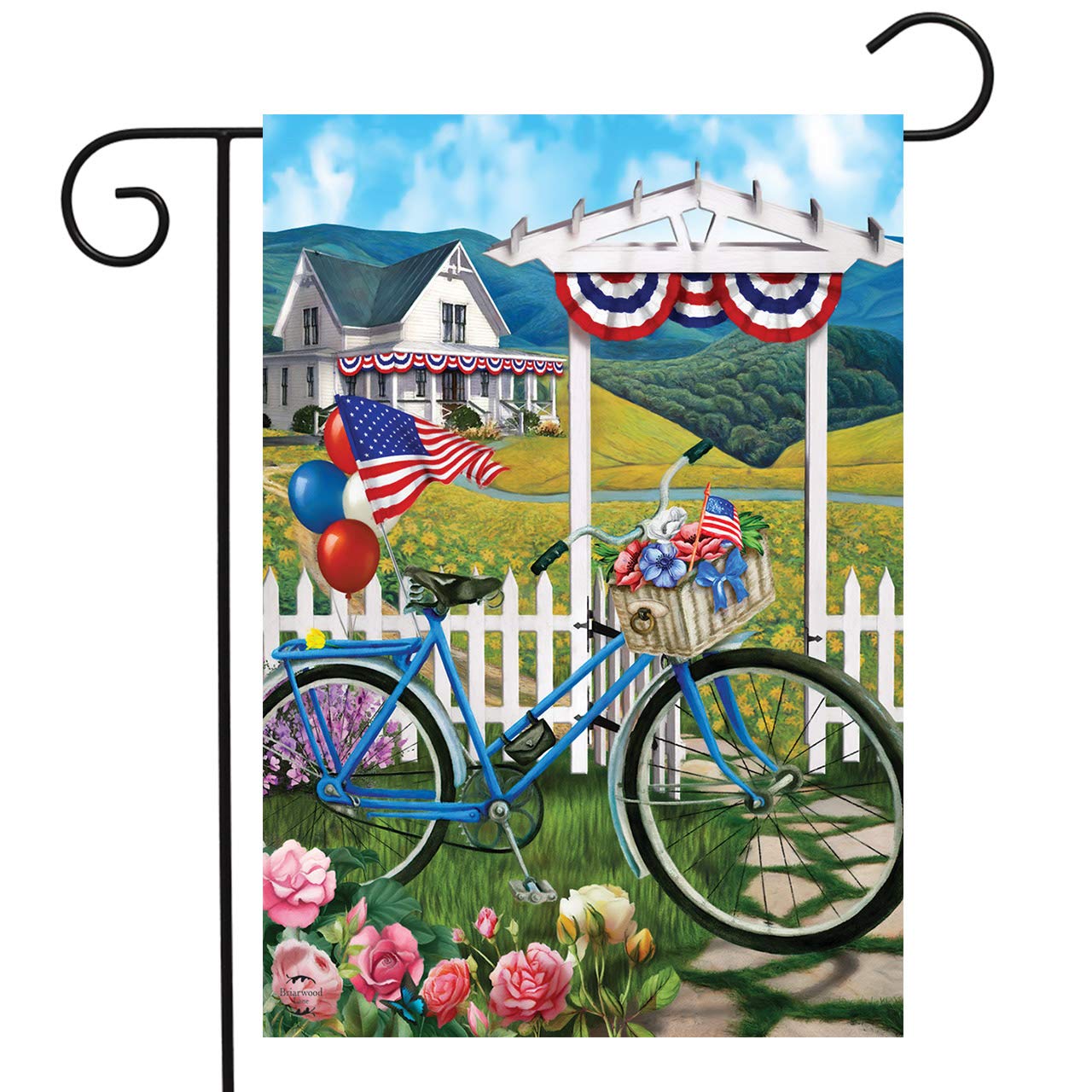 Briarwood Lane Patriotic Bicycle 4th of July Garden Flag - 12.5x18 Inch Summer Decor with Balloons & Bunting - Perfect for Independence Day, Memorial Day & Backyard BBQs
