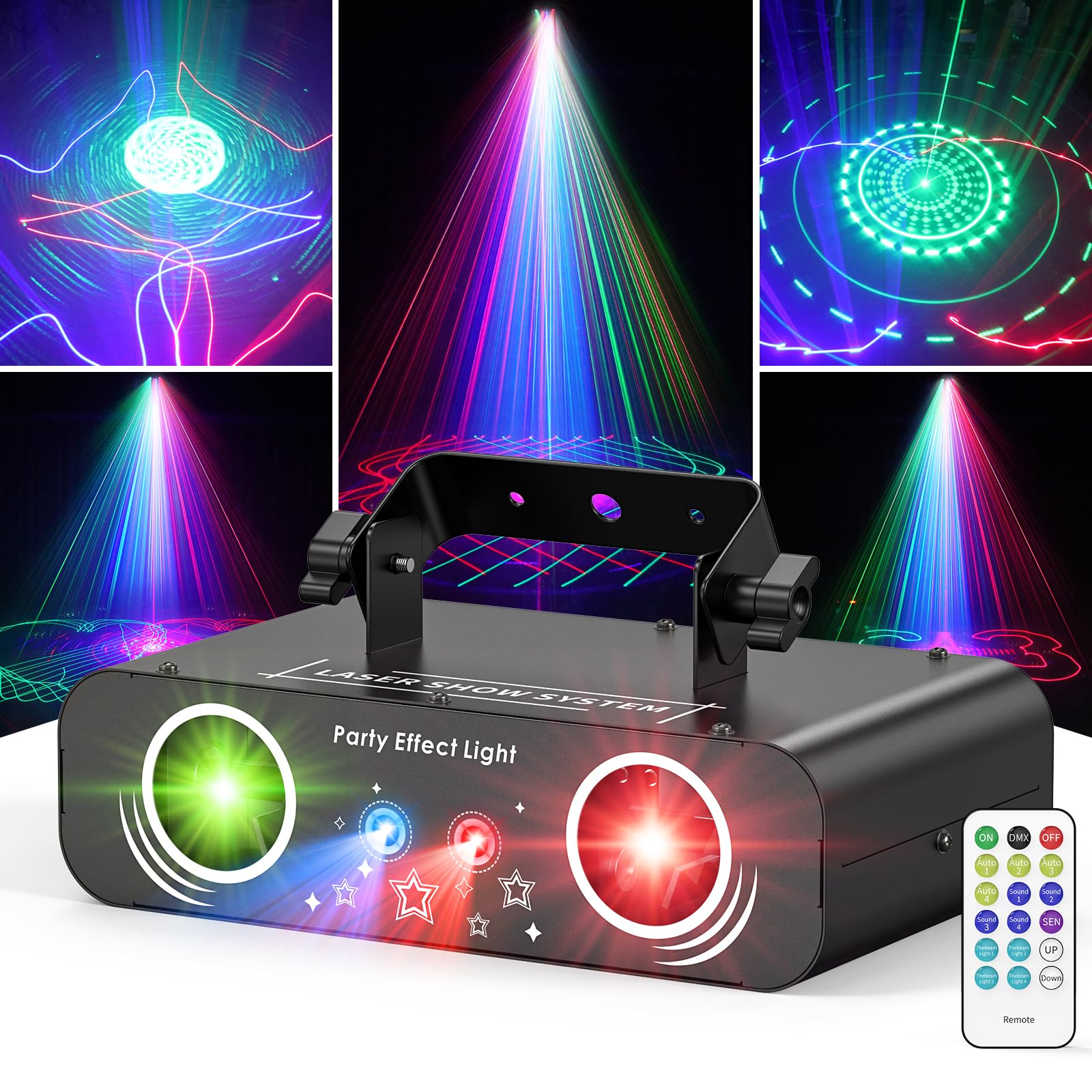 Professional 4-in-1 DJ Laser Party Lights - DMX512 & Sound Activated LED Stage Lighting with Remote Control | Perfect for Nightclubs, Weddings, Christmas Parties & Family Gatherings