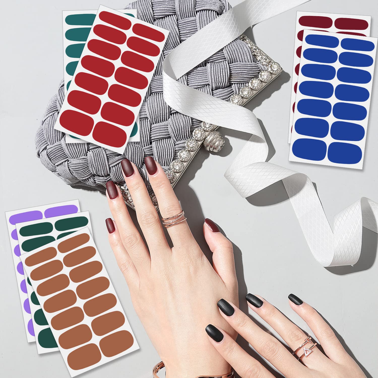 SILPECWEE 16 Sheets Self-Adhesive Nail Polish Strips - Full Cover Gel Nail Wraps for Women, Long Lasting Stick on Nails with Nail File (Dark Colors) - Perfect for Home Manicure, Parties & Special Occasions