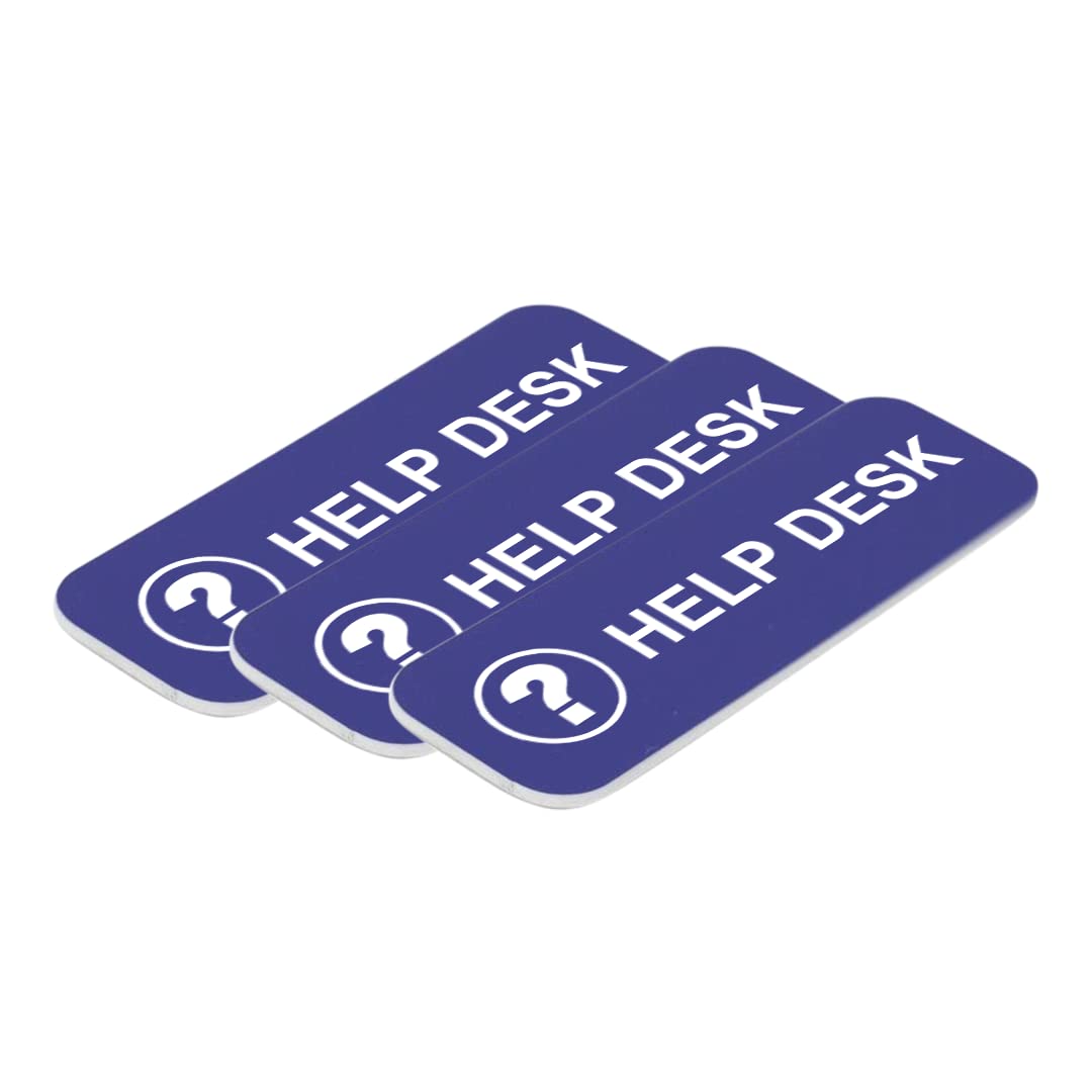 3 Pack Blue Help Desk 1 x 3 Inch Name Tag Badges for Office Staff, Customer Service & Event Identification