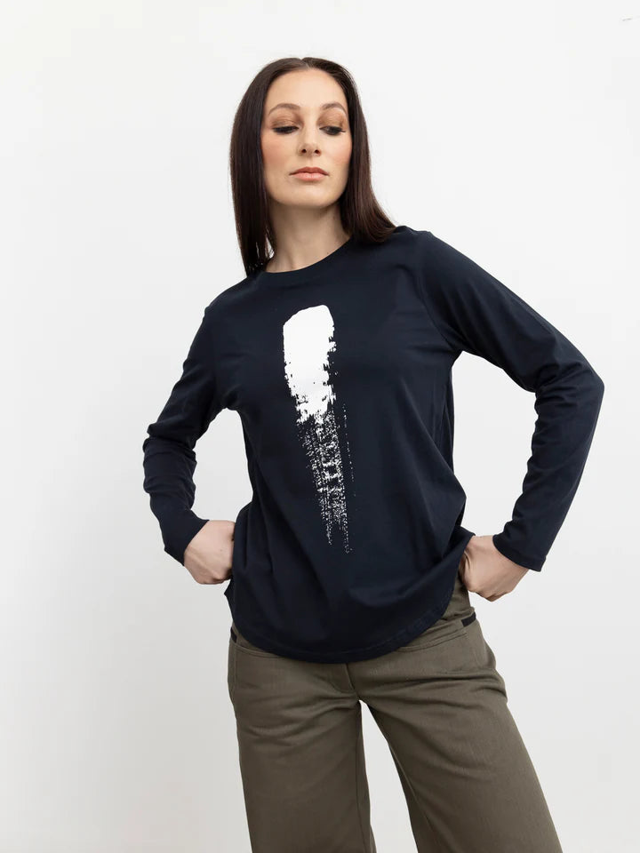 X LAB Brush Stroke Graphic T-Shirt - Petrol Blue & White Print - Casual Streetwear for Men & Women