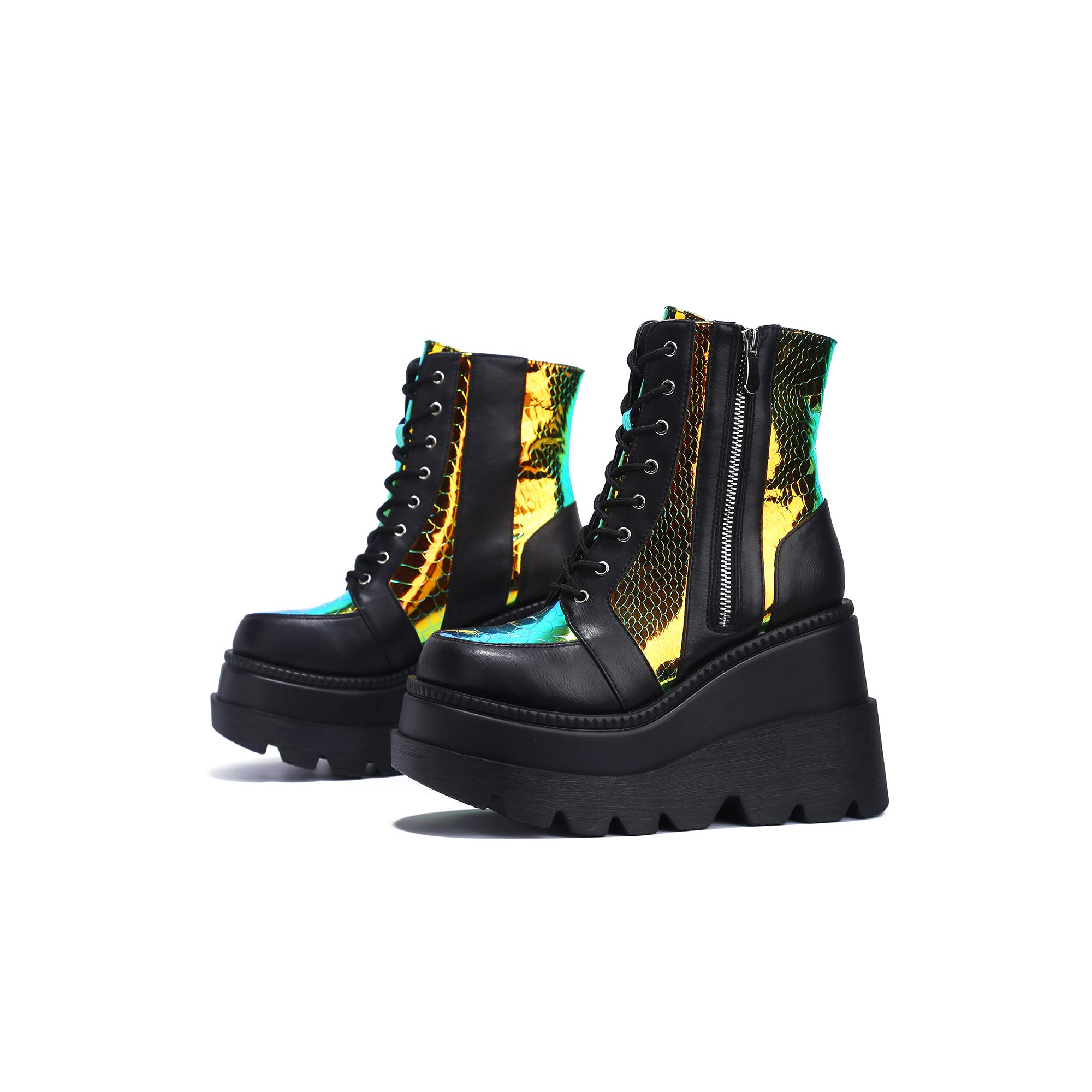 Cape Robbin Women's Holographic Platform Ankle Boots - Chunky Block Heel Fashion Booties for Night Out & Party Wear
