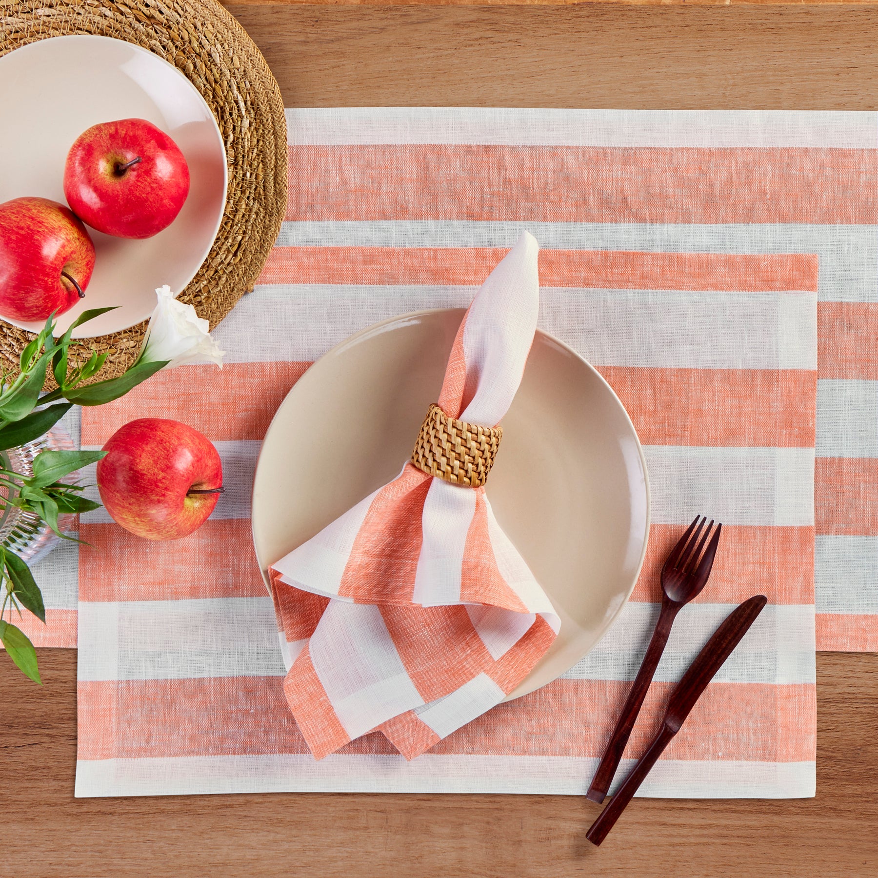 Premium Cabana Stripe Cotton Placemats Set of 4 - Waterproof & Washable Table Mats for Dining, Kitchen, and Outdoor Patio Decor