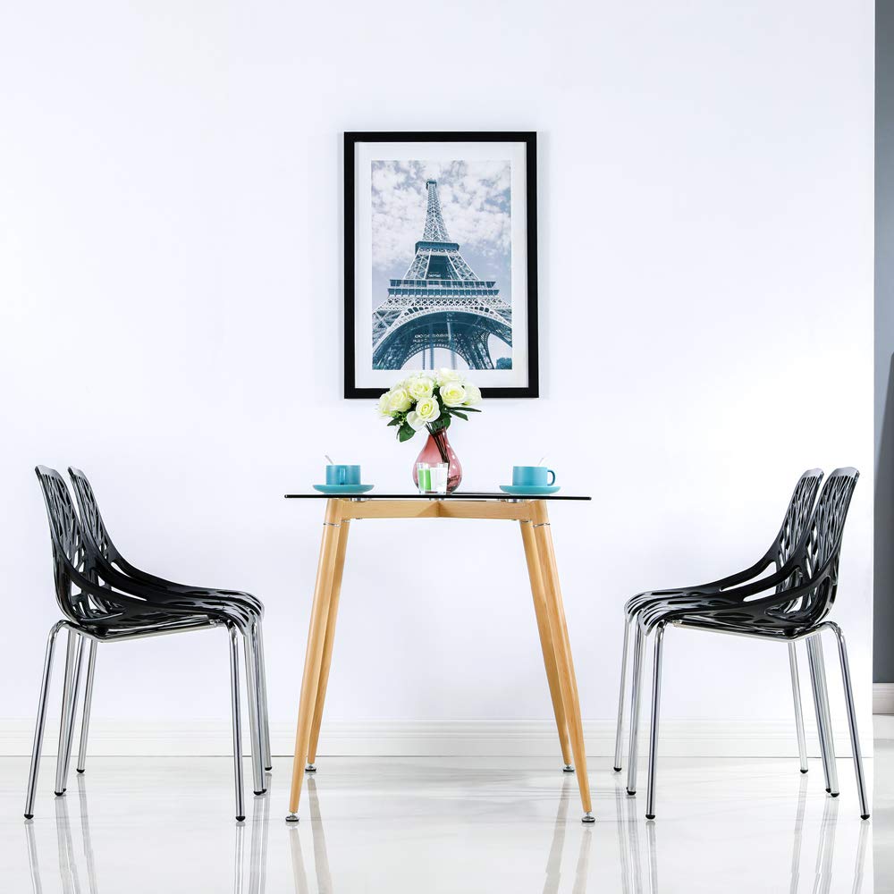Henf Set of 4 Modern Dining Chairs - Birds Nest Style Lounge Chairs with Sturdy Metal Legs for Kitchen, Dining Room, Bedroom & Living Room - Perfect for Home Decor, Family Gatherings & Small Spaces (Black)