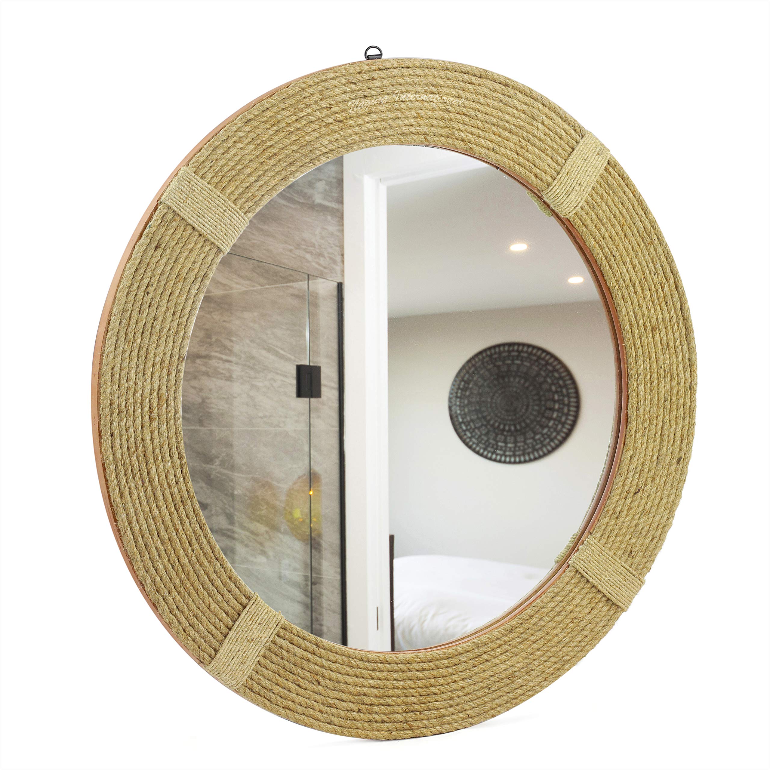 Nagina International 16 Inch Round Decorative Mirror with Twisted Rope Accent - Nautical Sailor Themed Wall Mirror for Bathroom, Living Room, Bedroom & Coastal Home Decor