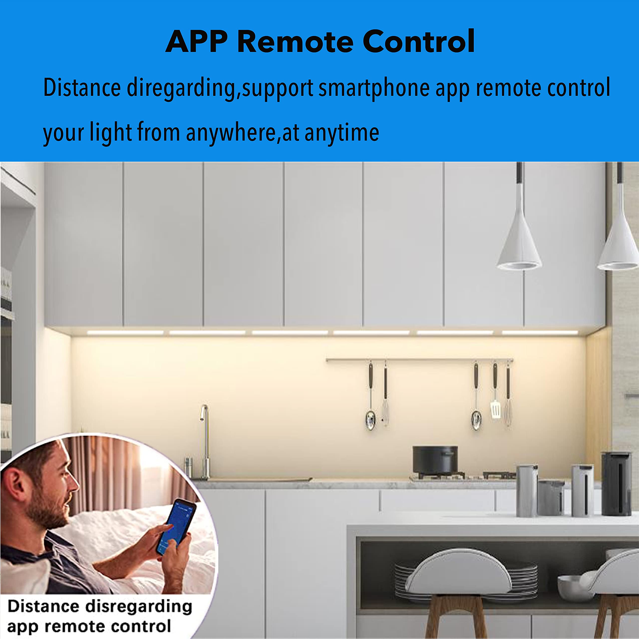 Smart LED Under Cabinet Lighting Dimmable Strip Lights - 6 Pack, Warm/Daylight/Cool White Adjustable, Alexa & Google Assistant Compatible, Phone App Control - Perfect for Kitchen, Cupboard, Shelf, Countertop, and Closet Lighting