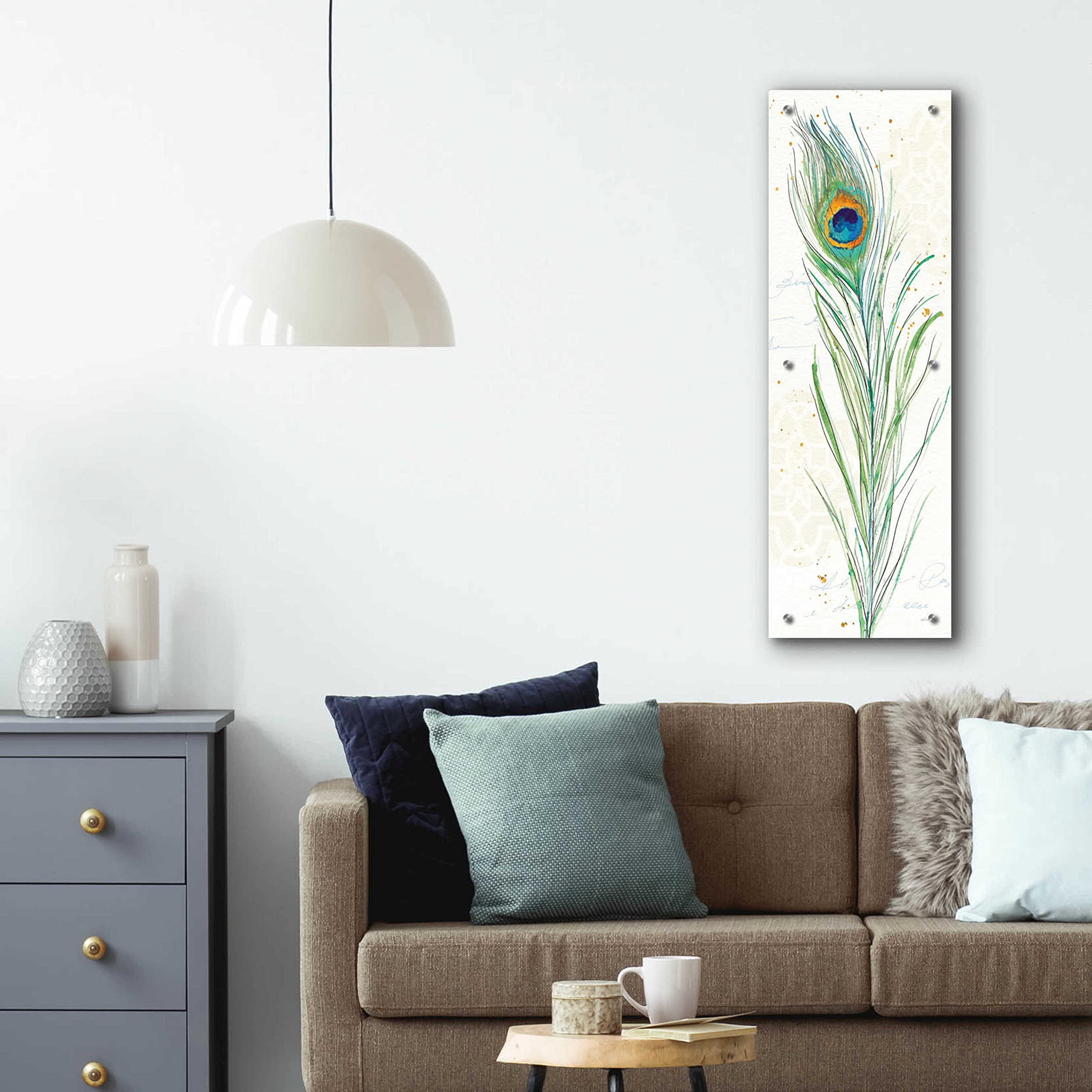 Epic Art 'Peacock Garden VI' by Ann Tavoletti - Vibrant Acrylic Glass Wall Decor 12x36 Inches - Perfect for Living Room, Bedroom & Office Decor
