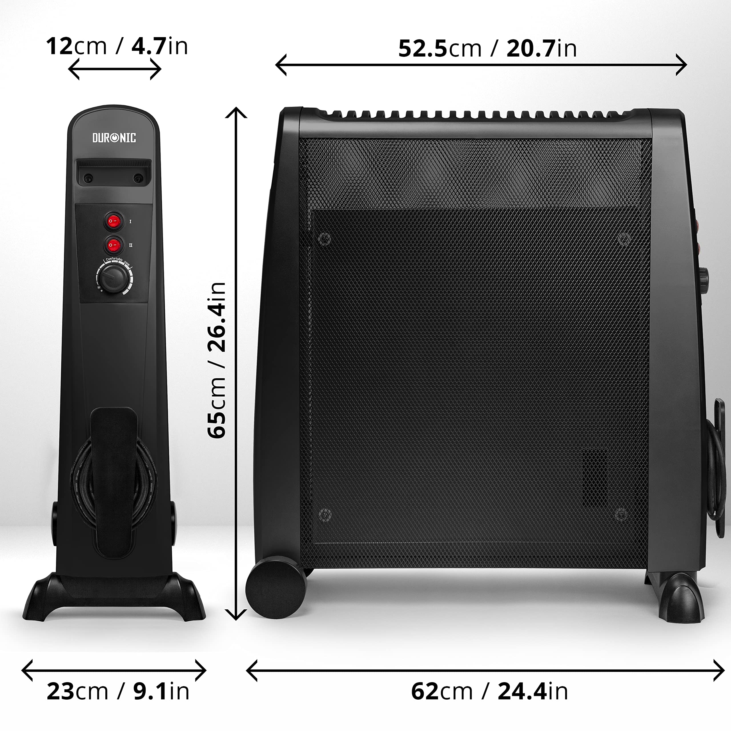 Duronic HV101 2500W Electric Micathermic Panel Heater - Oil-Free Convection Heater for Home, Bedroom, Office & Garage - Portable Mica Space Heater with Fast Heating - Perfect for Winter, Small Rooms & Energy-Efficient Warmth