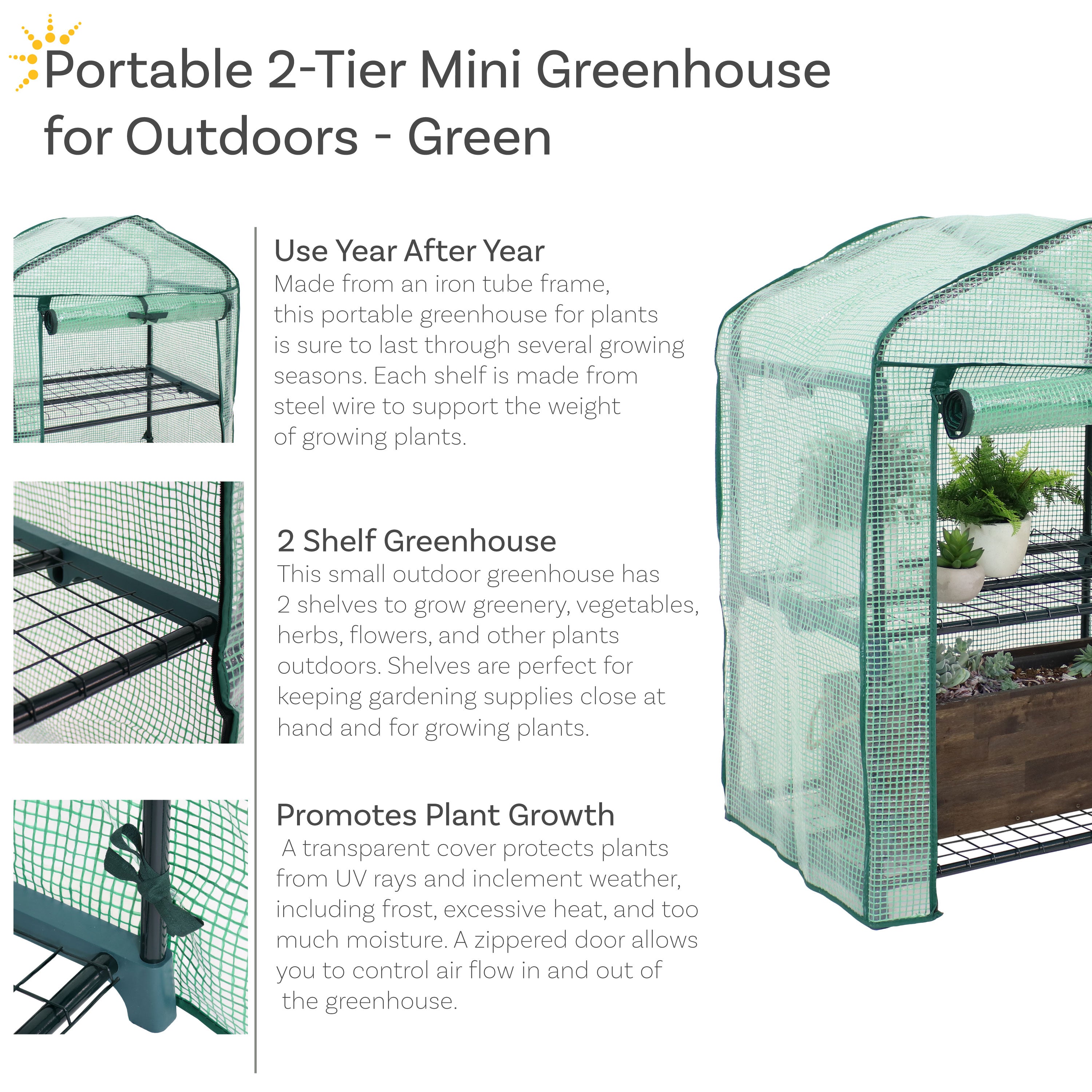 Portable 2-Tier Mini Greenhouse for Outdoors - Compact & Durable Plant Protection - Perfect for Balcony Gardening, Seed Starting & Small Space Plant Growing